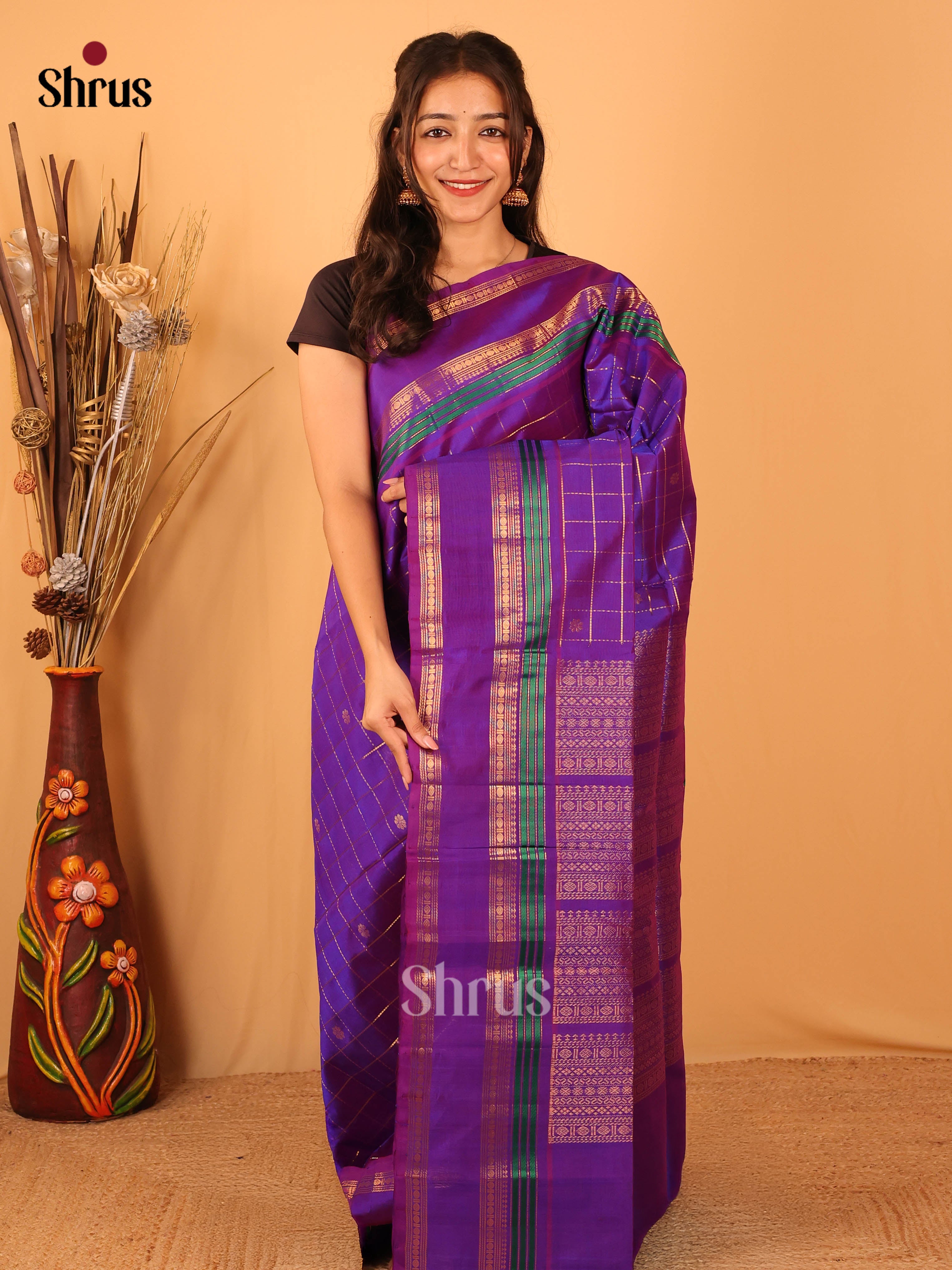 Violet(single Tone)- Silk Cotton Saree - Shop on Shrus.com