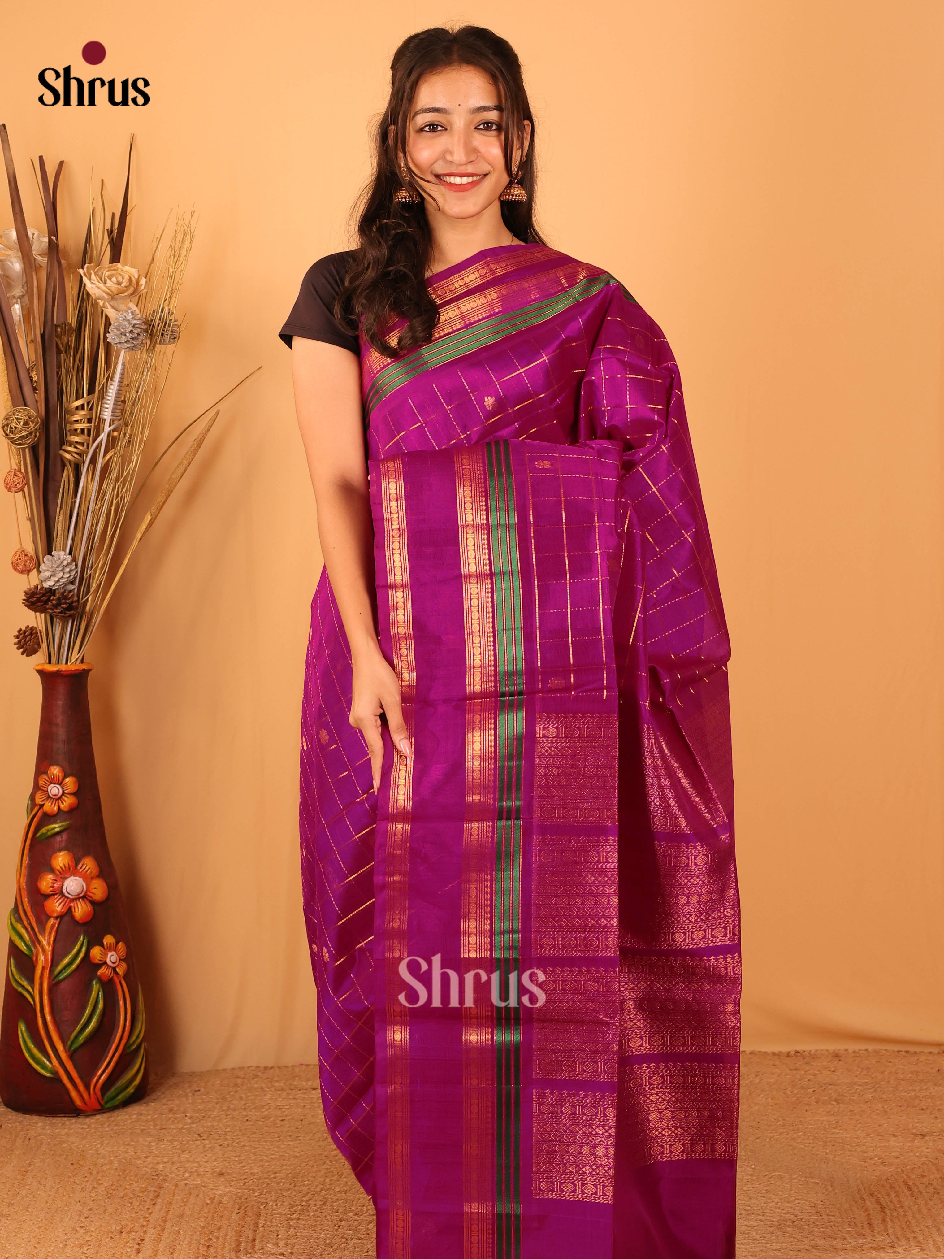 Purple(Single tone) - Silk Cotton Saree - Shop on Shrus.com