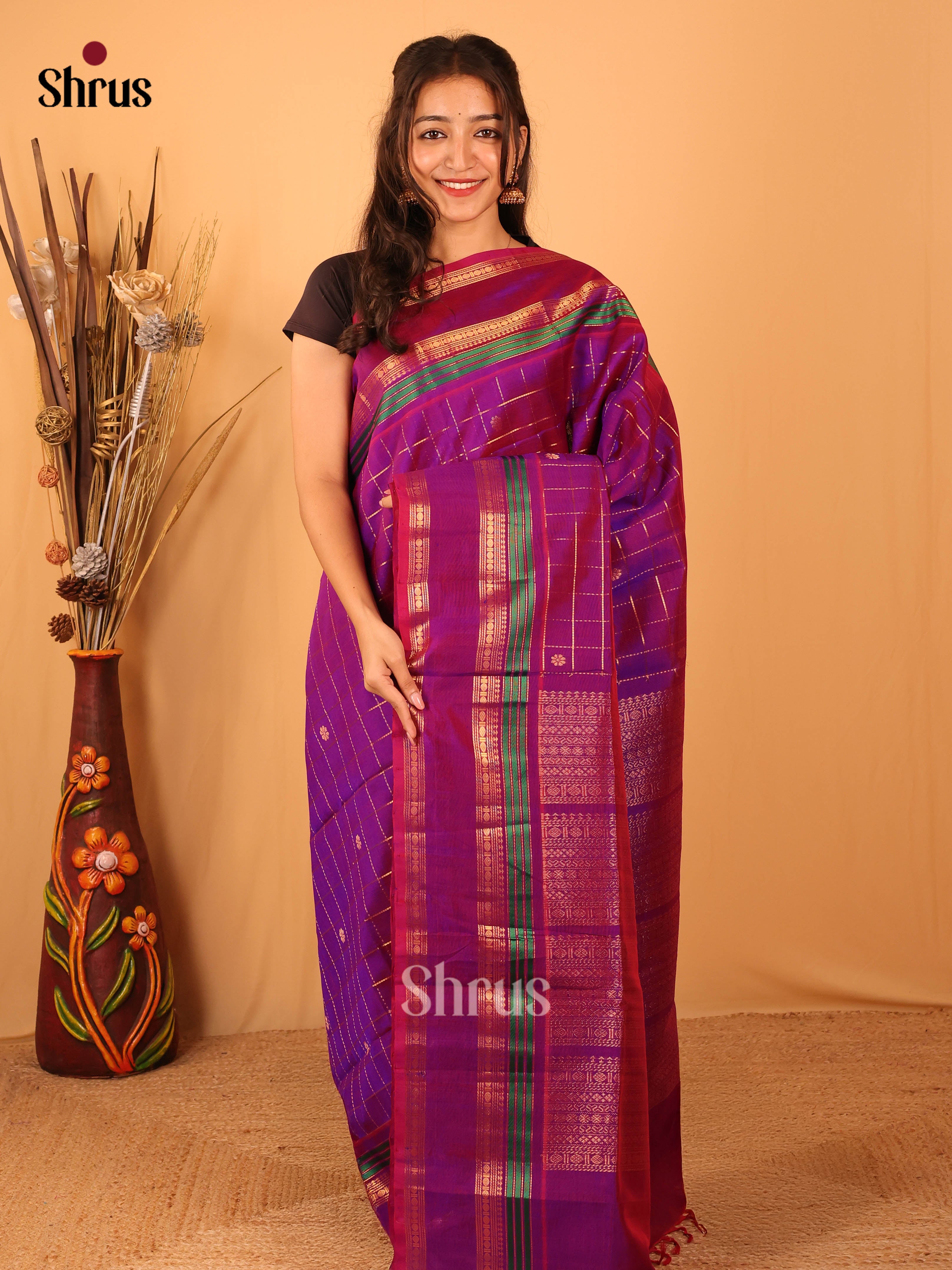 Purple(single Tone) - Silk Cotton Saree - Shop on Shrus.com