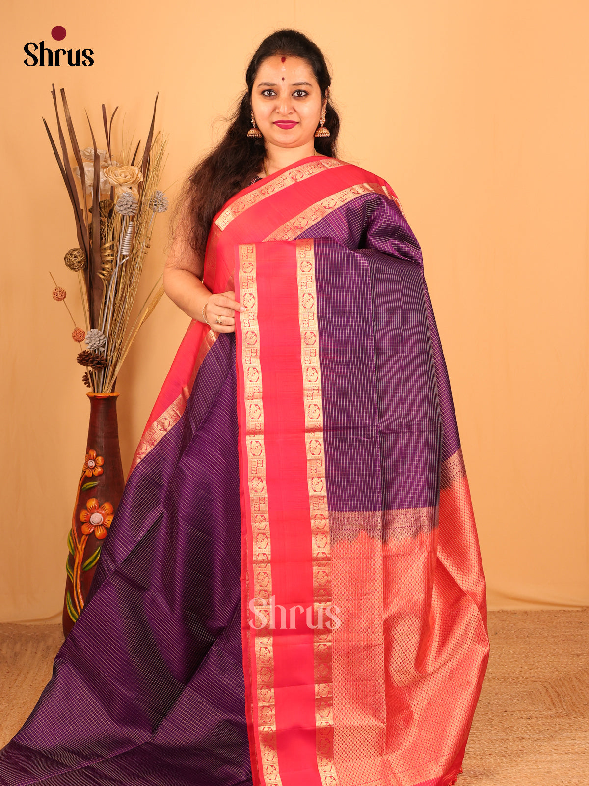 Violet & Orangish Pink - Soft Silk Saree - Shop on Shrus.com