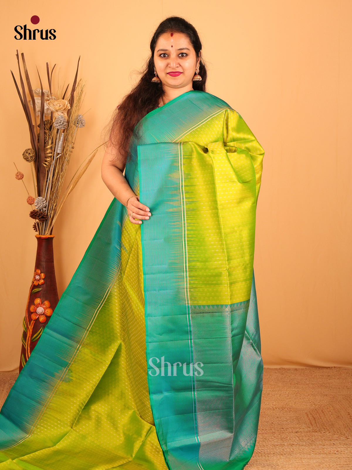 Lime Green & Green - Soft Silk Saree - Shop on Shrus.com