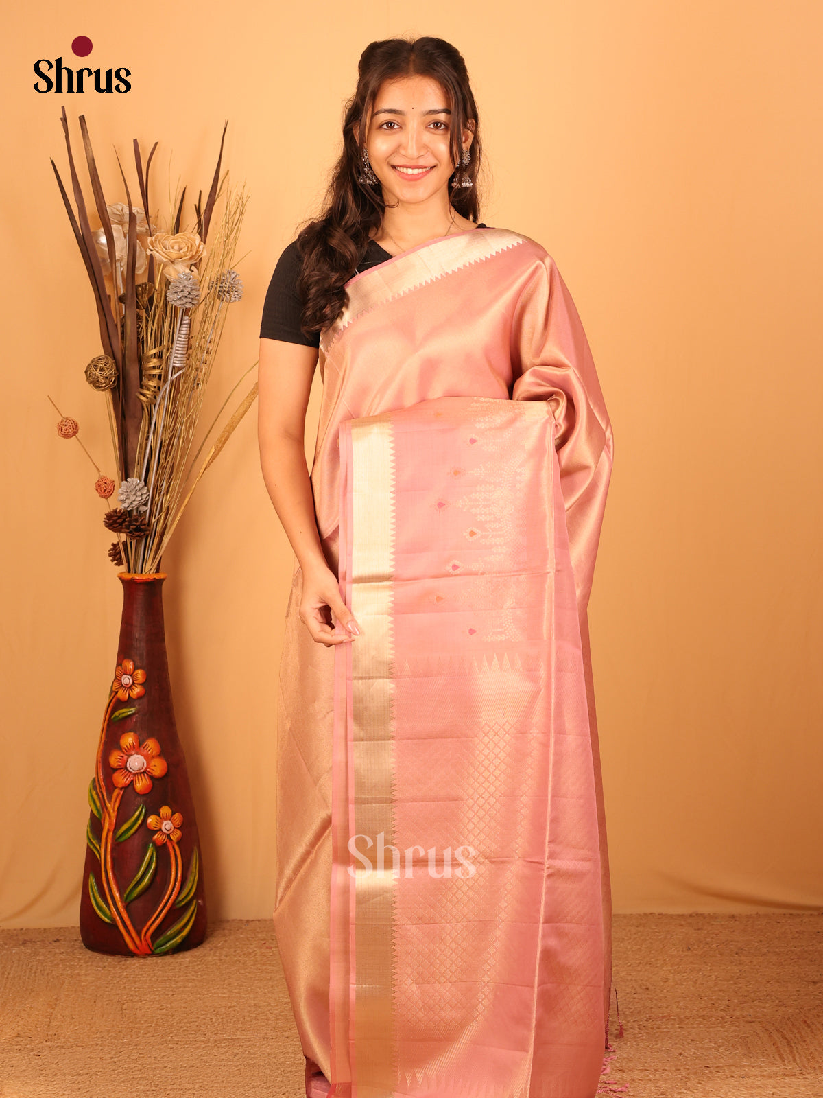 Peachish Pink(Single Tone) - Soft Silk Saree - Shop on Shrus.com