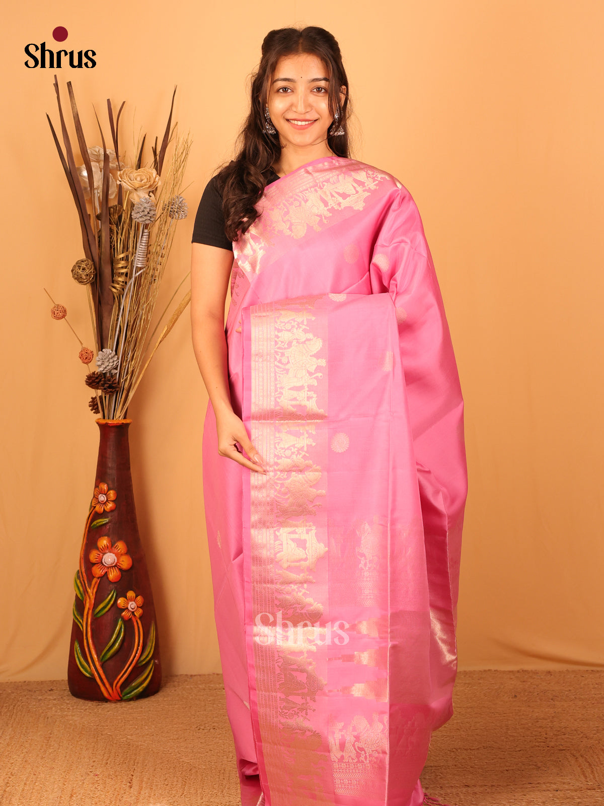Pink(Single tone) - Soft Silk Saree - Shop on Shrus.com