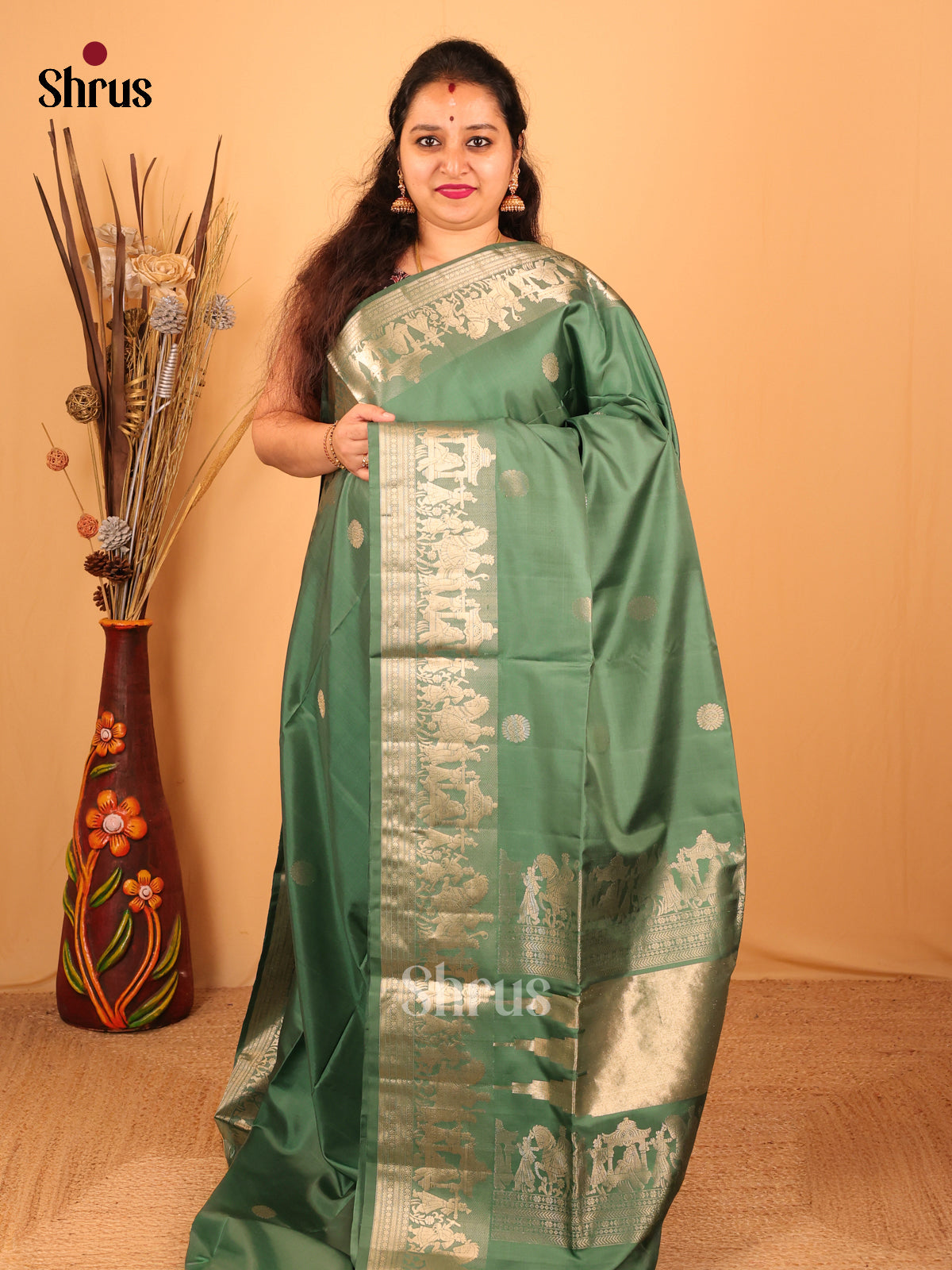 Pastel Green(Single Tone)- Soft Silk Saree - Shop on Shrus.com