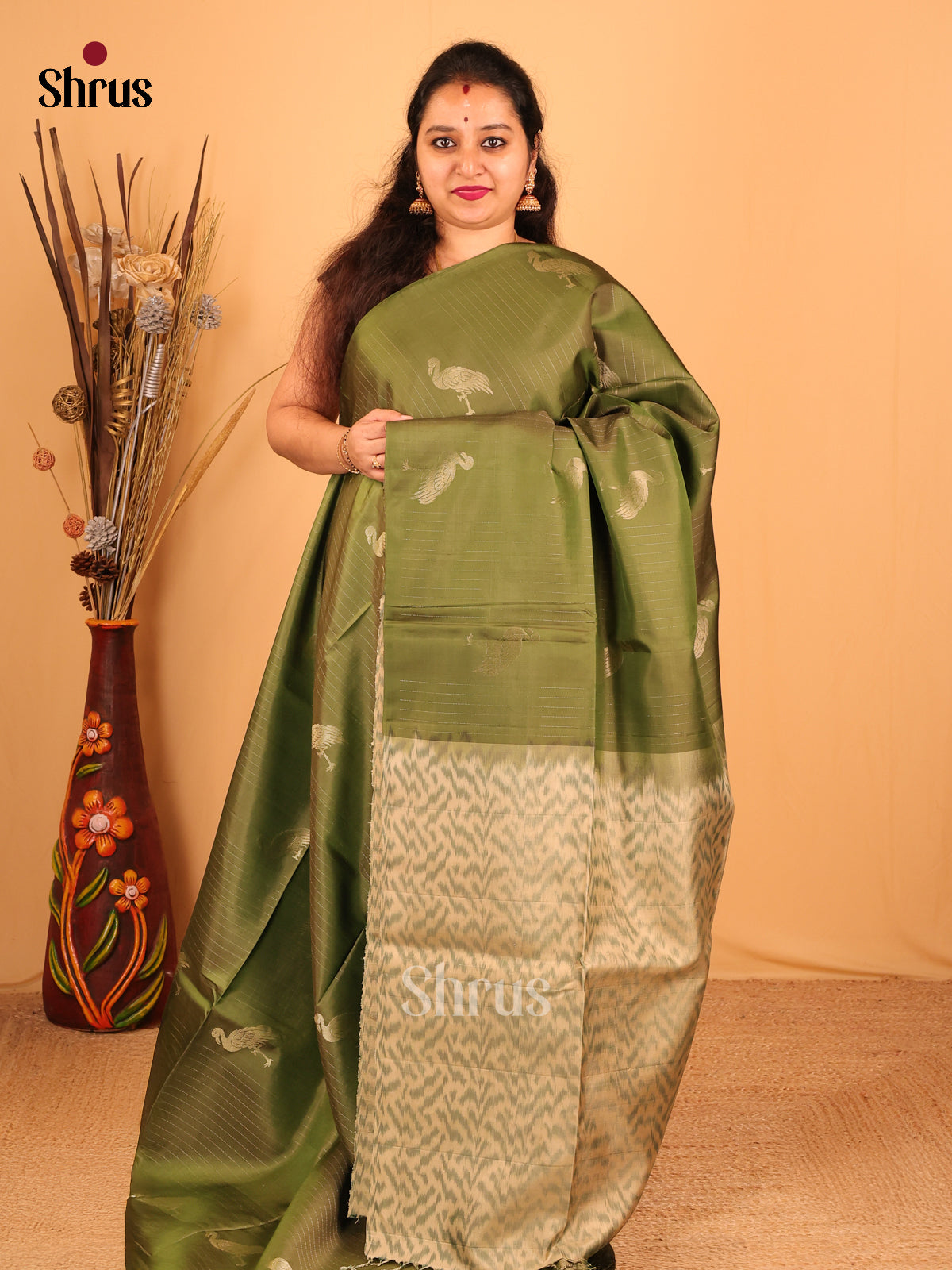 Green & Beige - Soft Silk Saree - Shop on Shrus.com