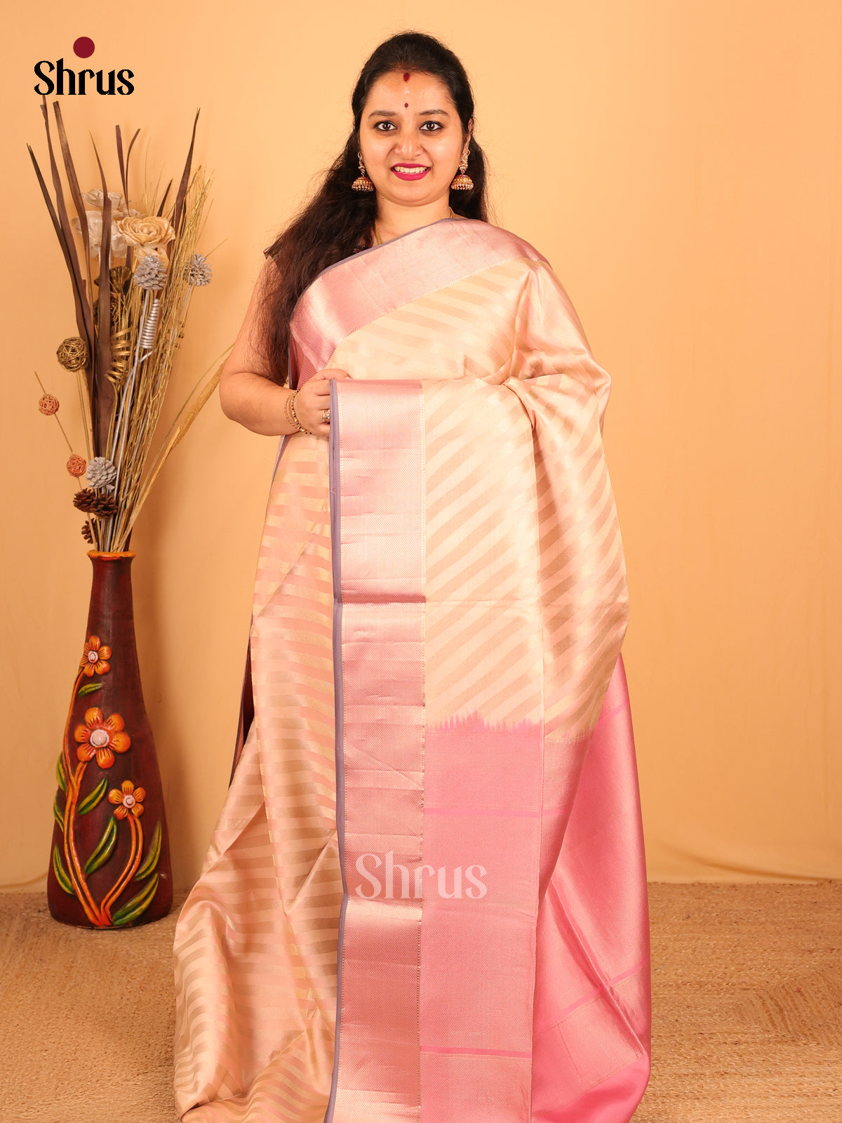 Peach & Pink- Soft Silk Saree - Shop on Shrus.com