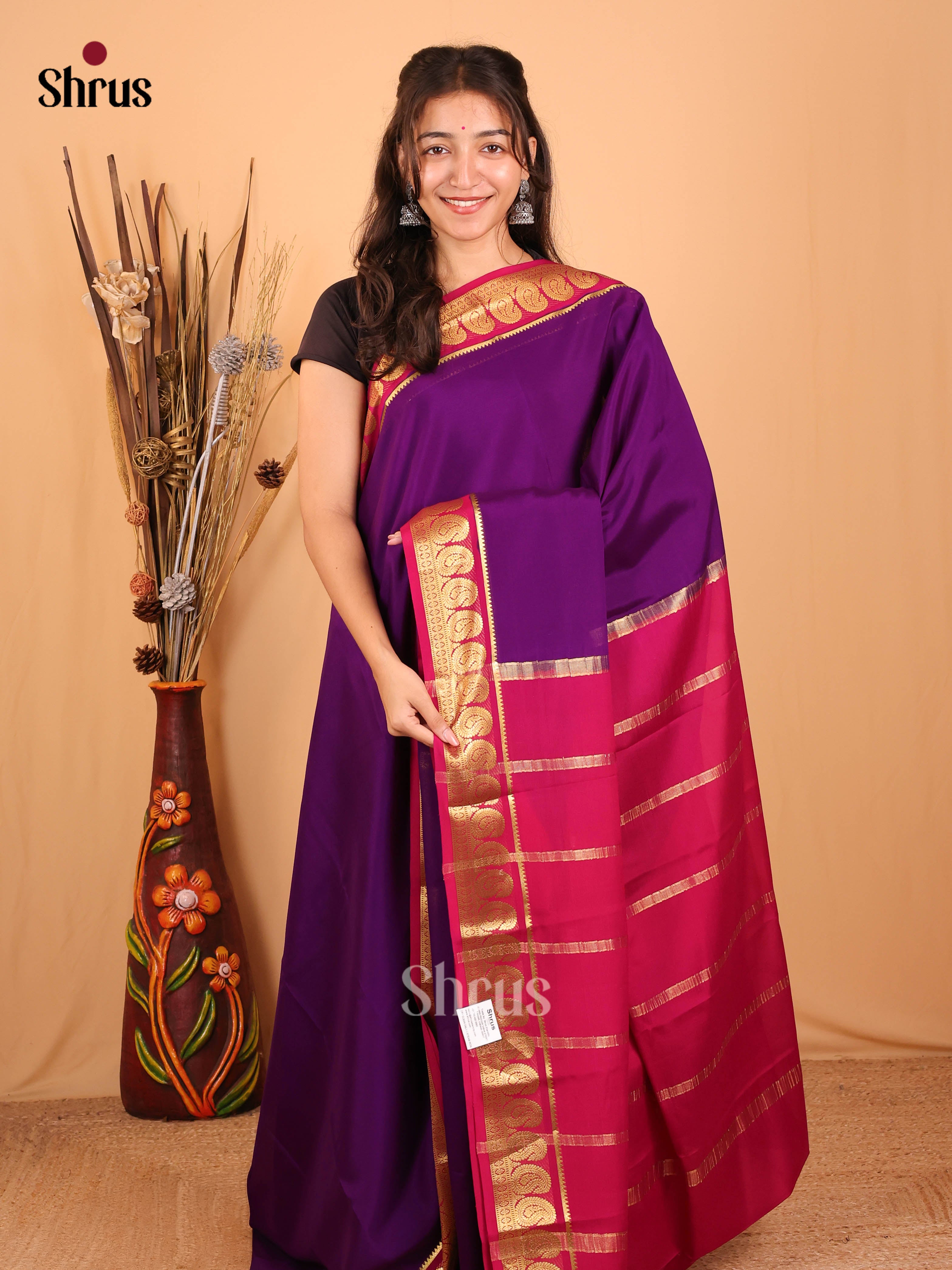 Violet & Maroon - Mysore Silk Saree - Shop on Shrus.com