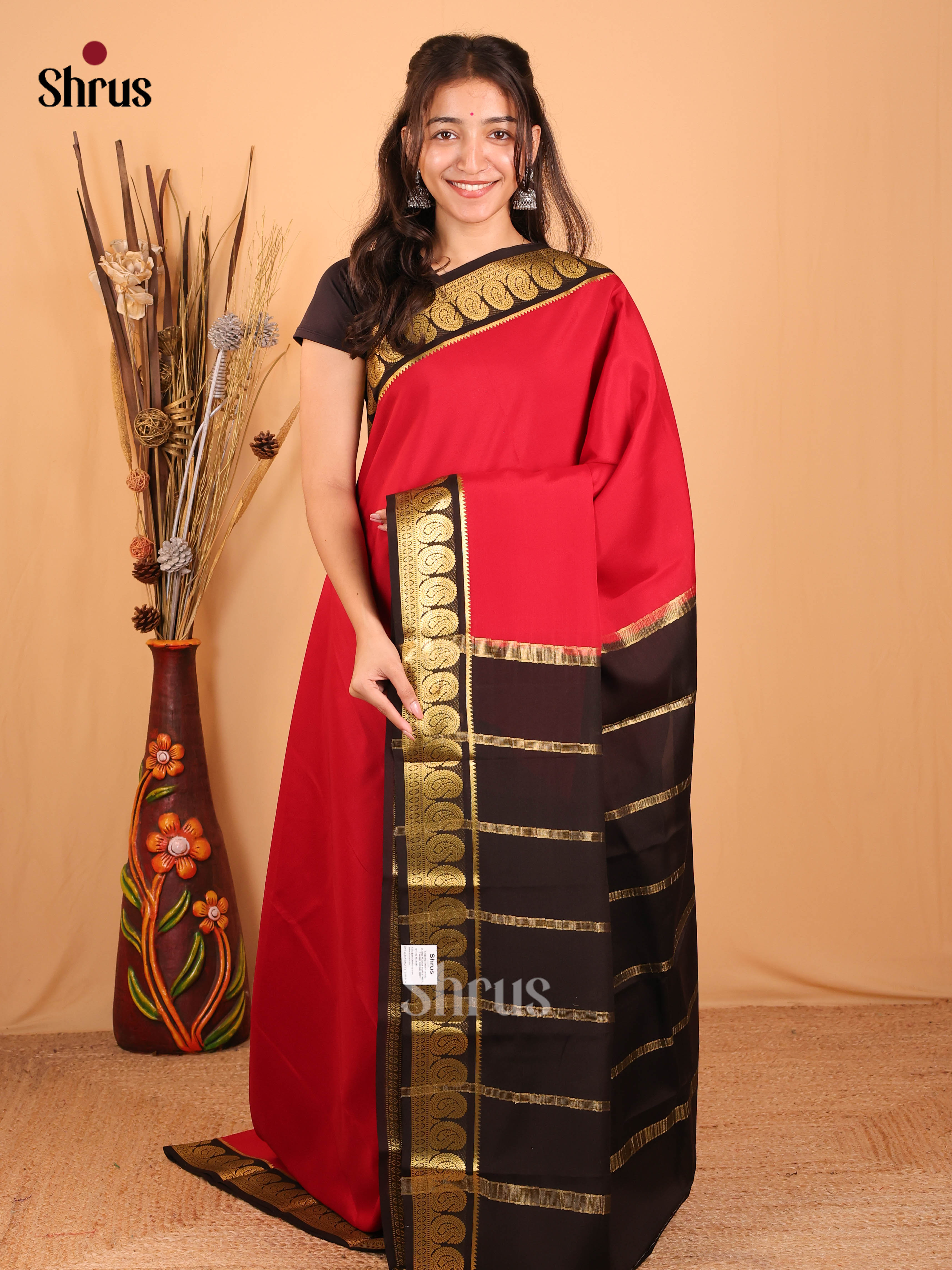 Red & Black- Mysore Silk Saree - Shop on Shrus.com