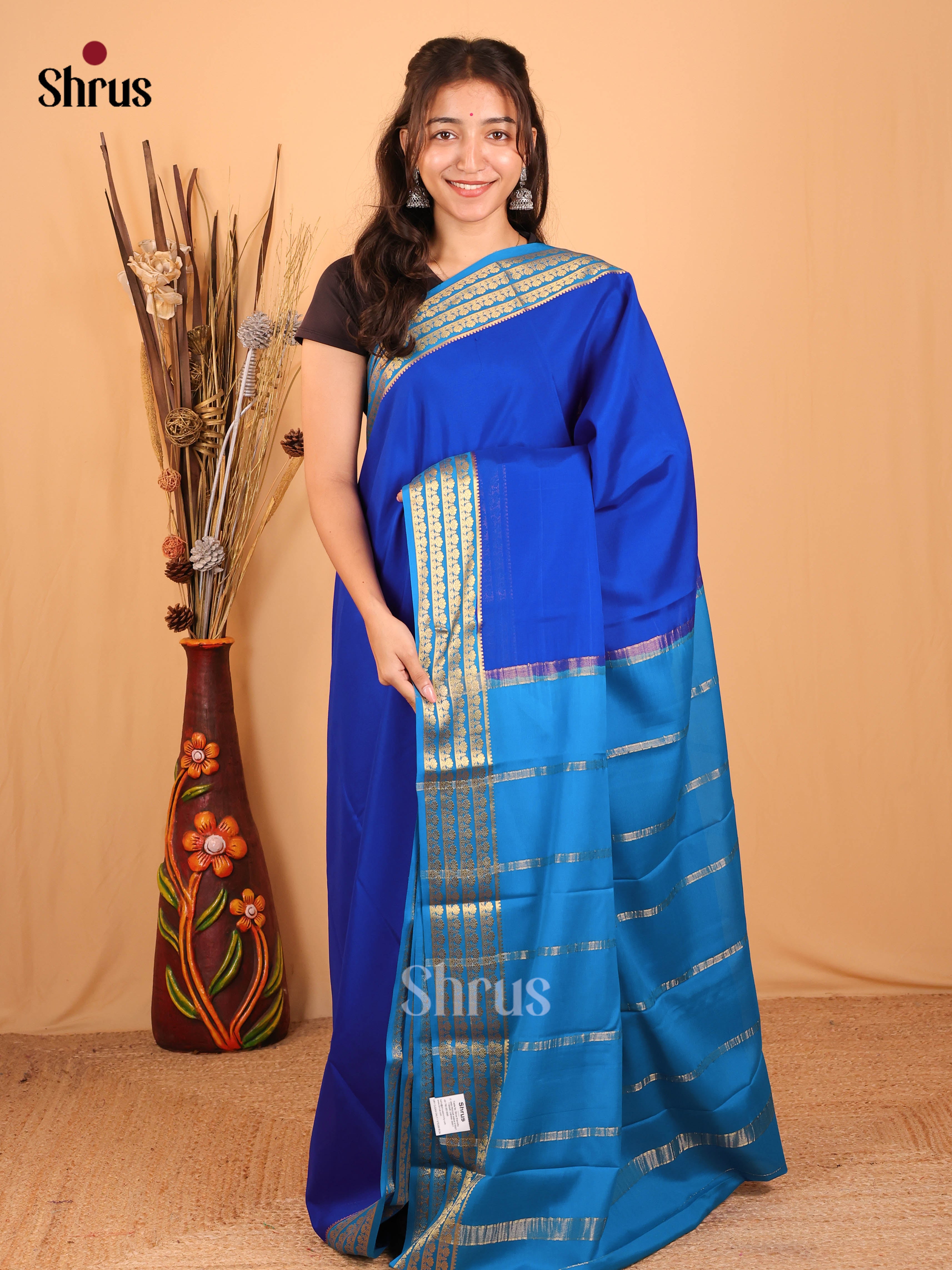 Blue & Teal - Mysore Silk Saree - Shop on Shrus.com