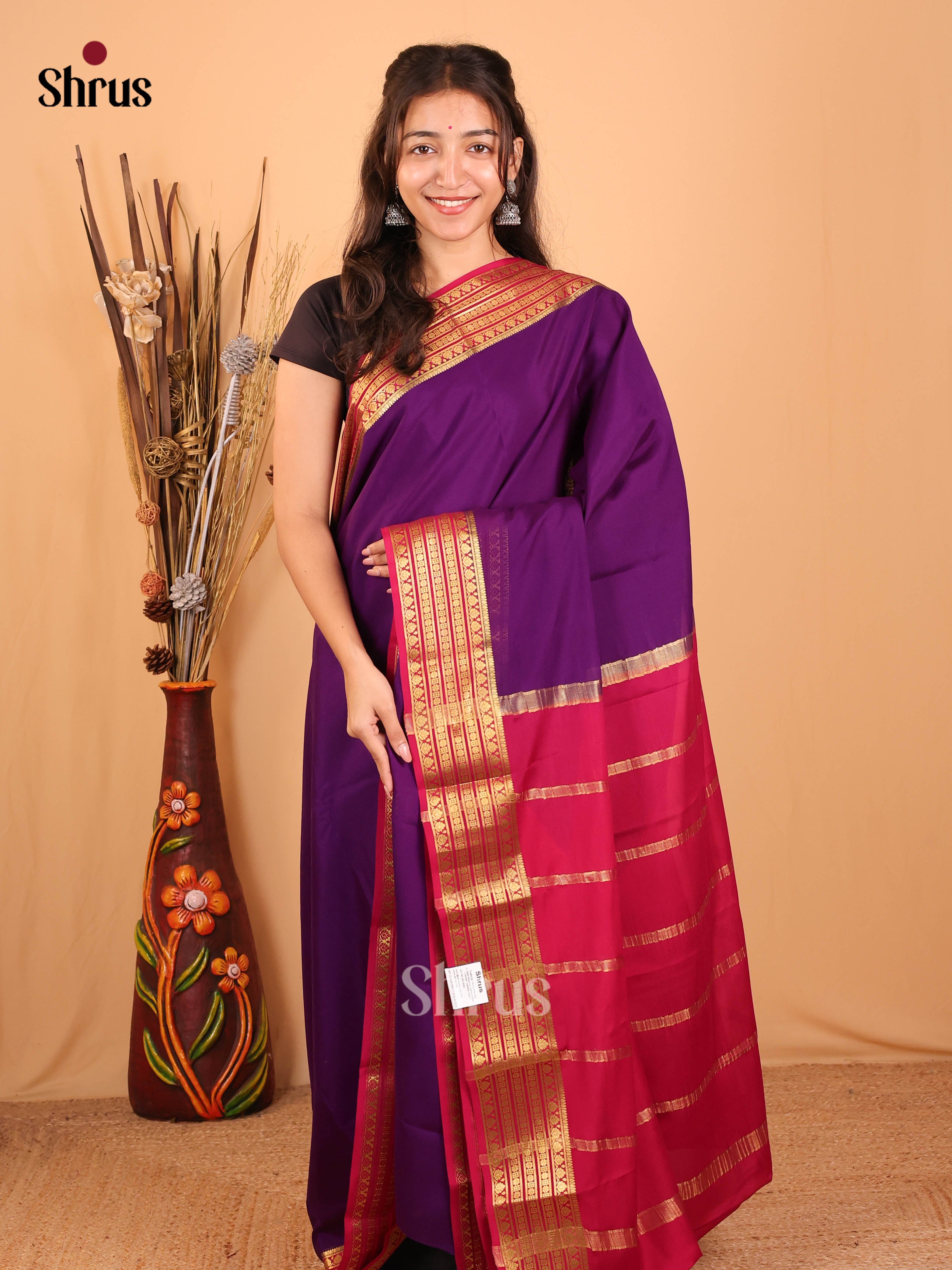 Violet & Maroon - Mysore Silk Saree - Shop on Shrus.com
