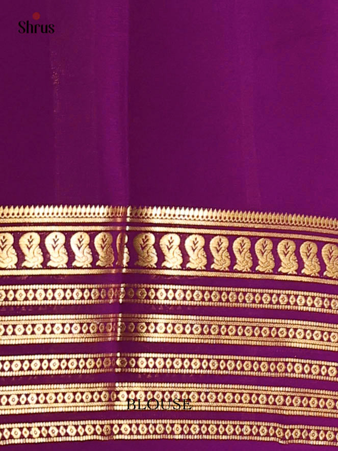 Mustardy Green & Purple - Mysore Silk Saree - Shop on Shrus.com