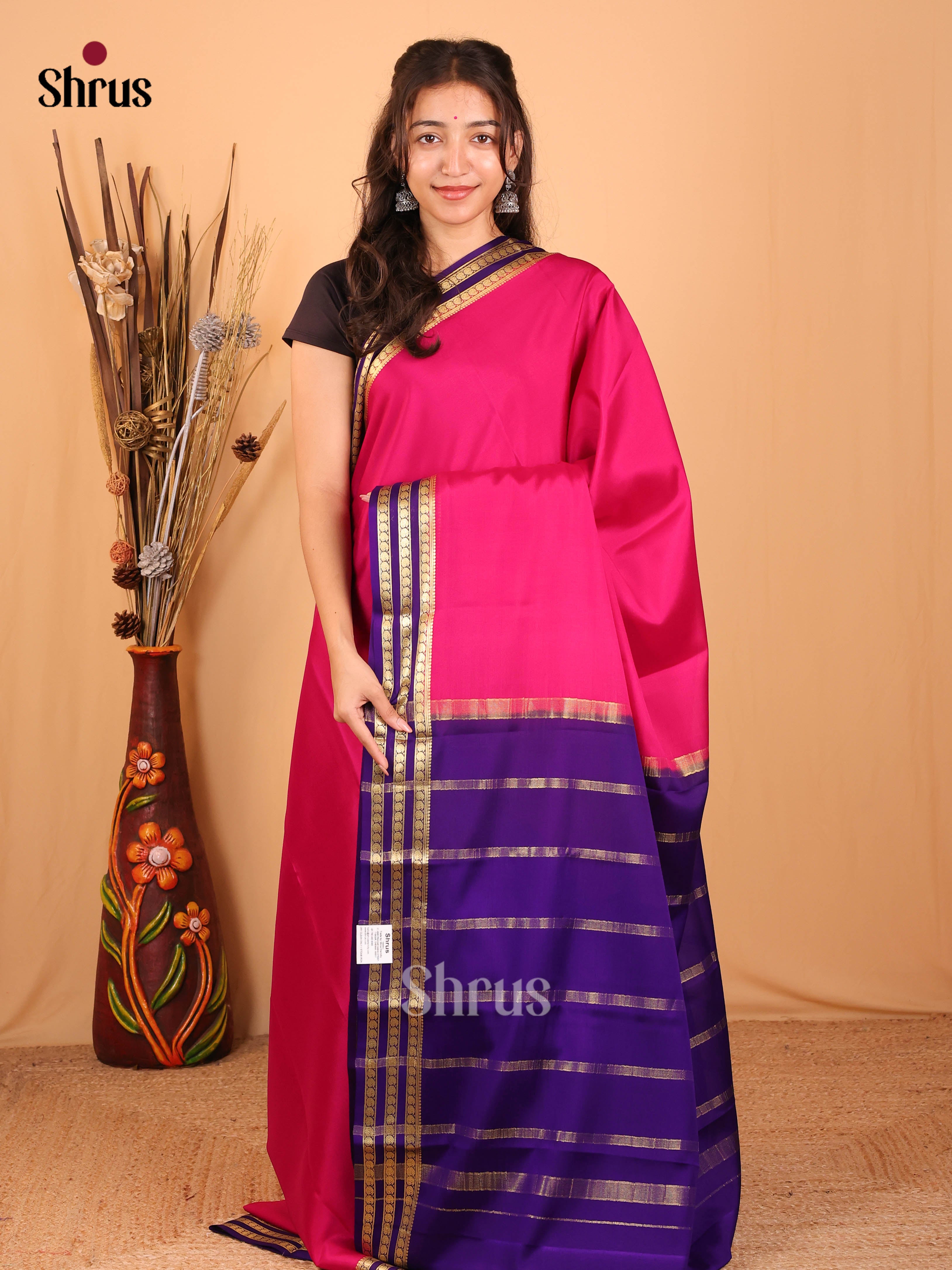 Majenta & Violet- Mysore Silk Saree - Shop on Shrus.com