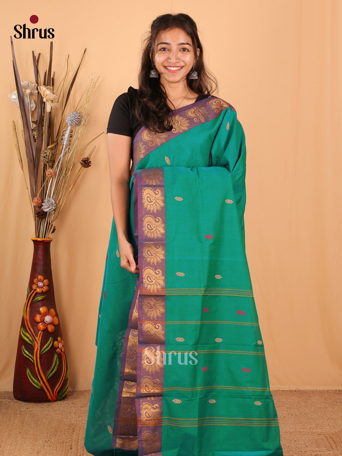 Green & Purple - Chettinad Mix  Cotton Saree - Shop on Shrus.com