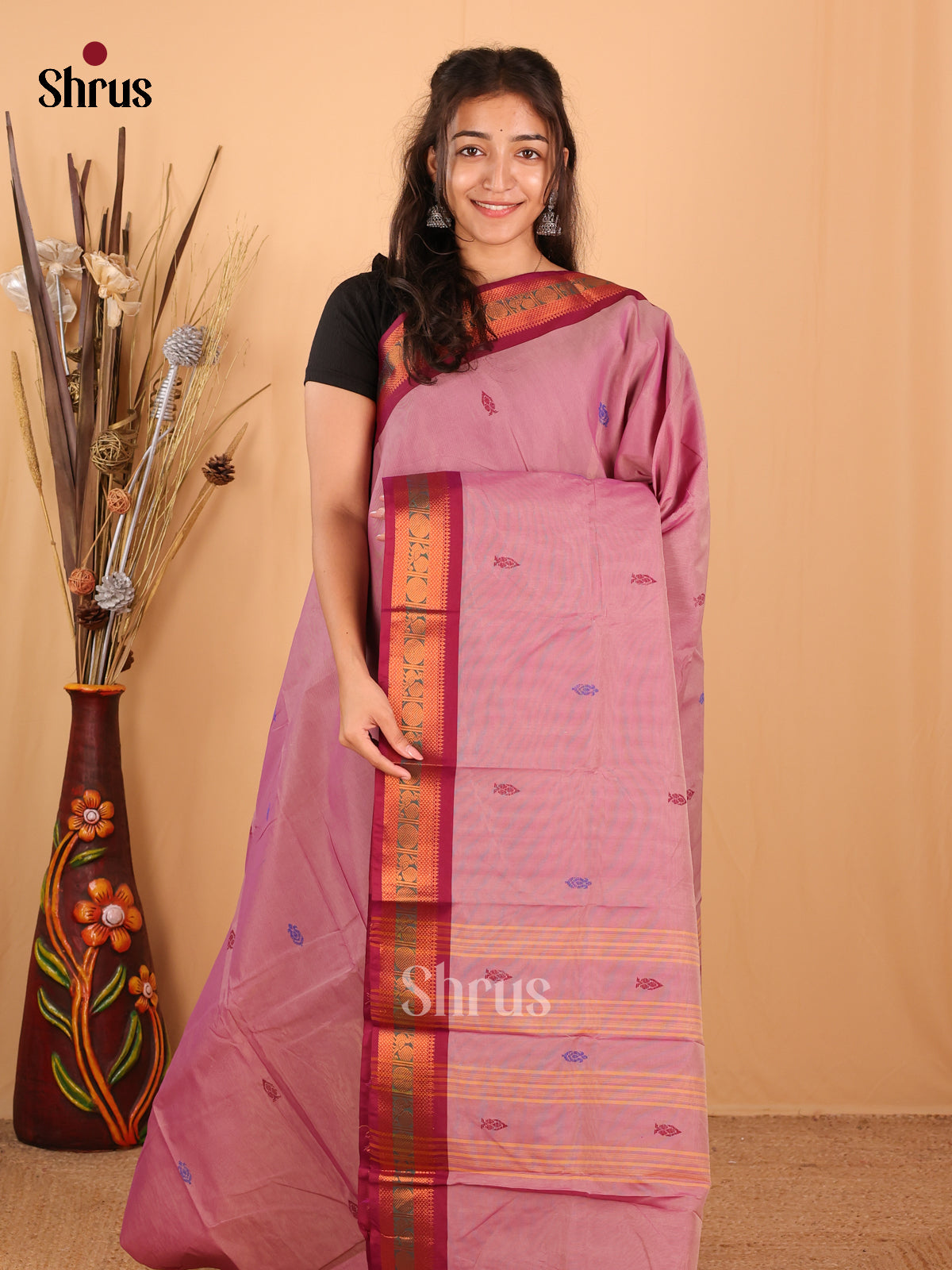 Lavender & Maroon - Chettinad Mix  Cotton Saree - Shop on Shrus.com
