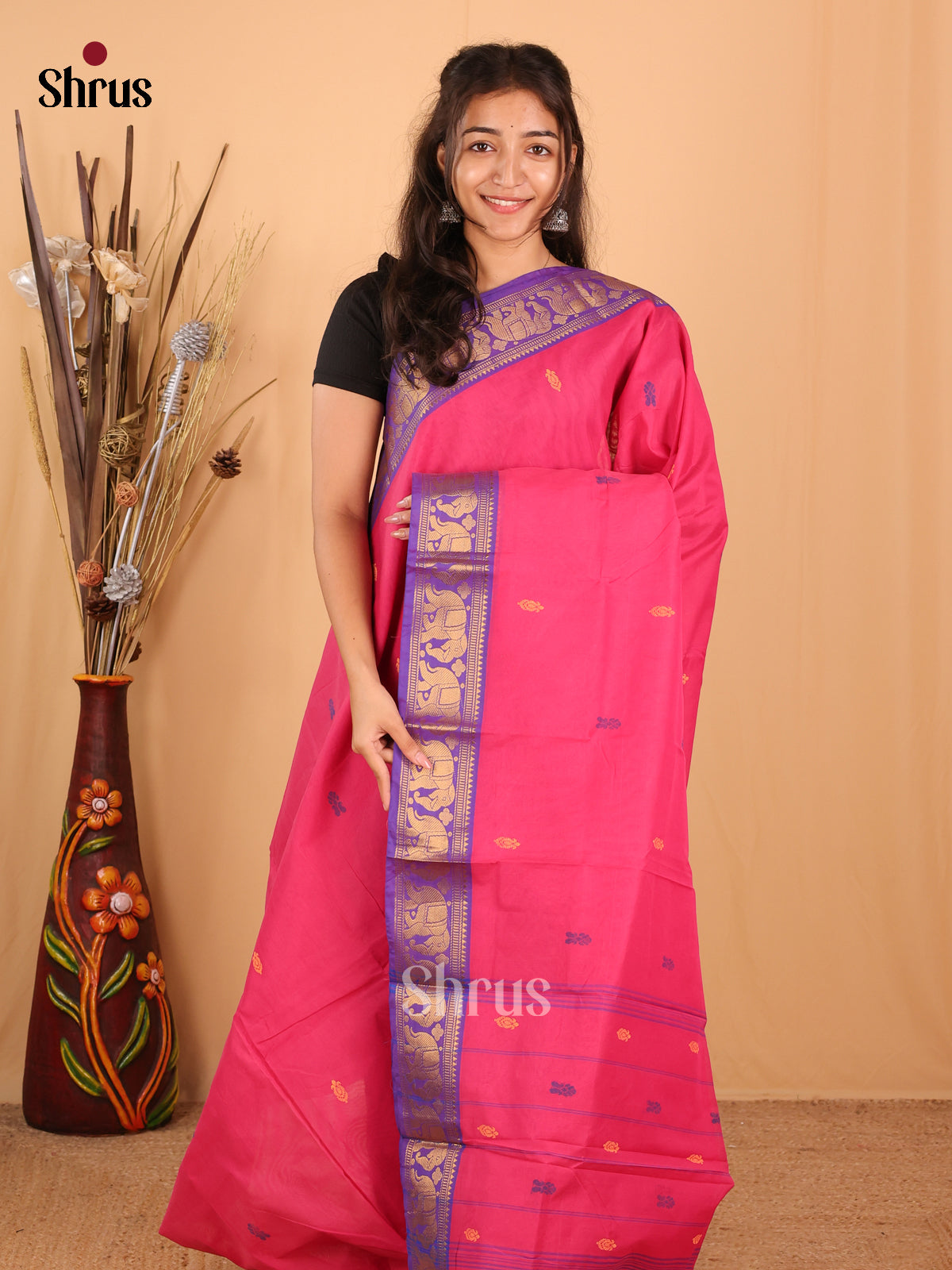 Pink & Purple - Chettinad Mix  Cotton Saree - Shop on Shrus.com