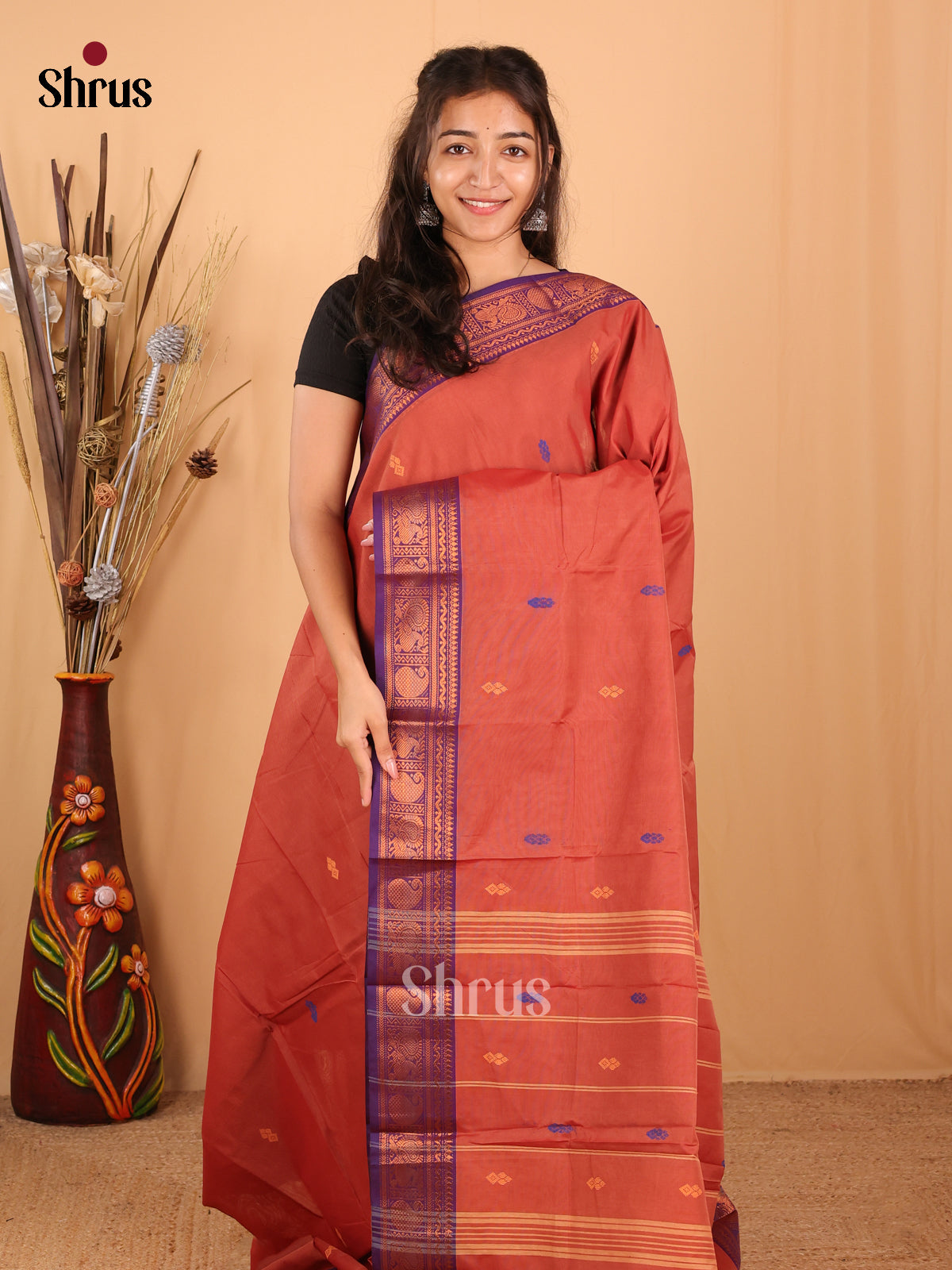 Rust & Violet - Chettinad Mix  Cotton Saree - Shop on Shrus.com