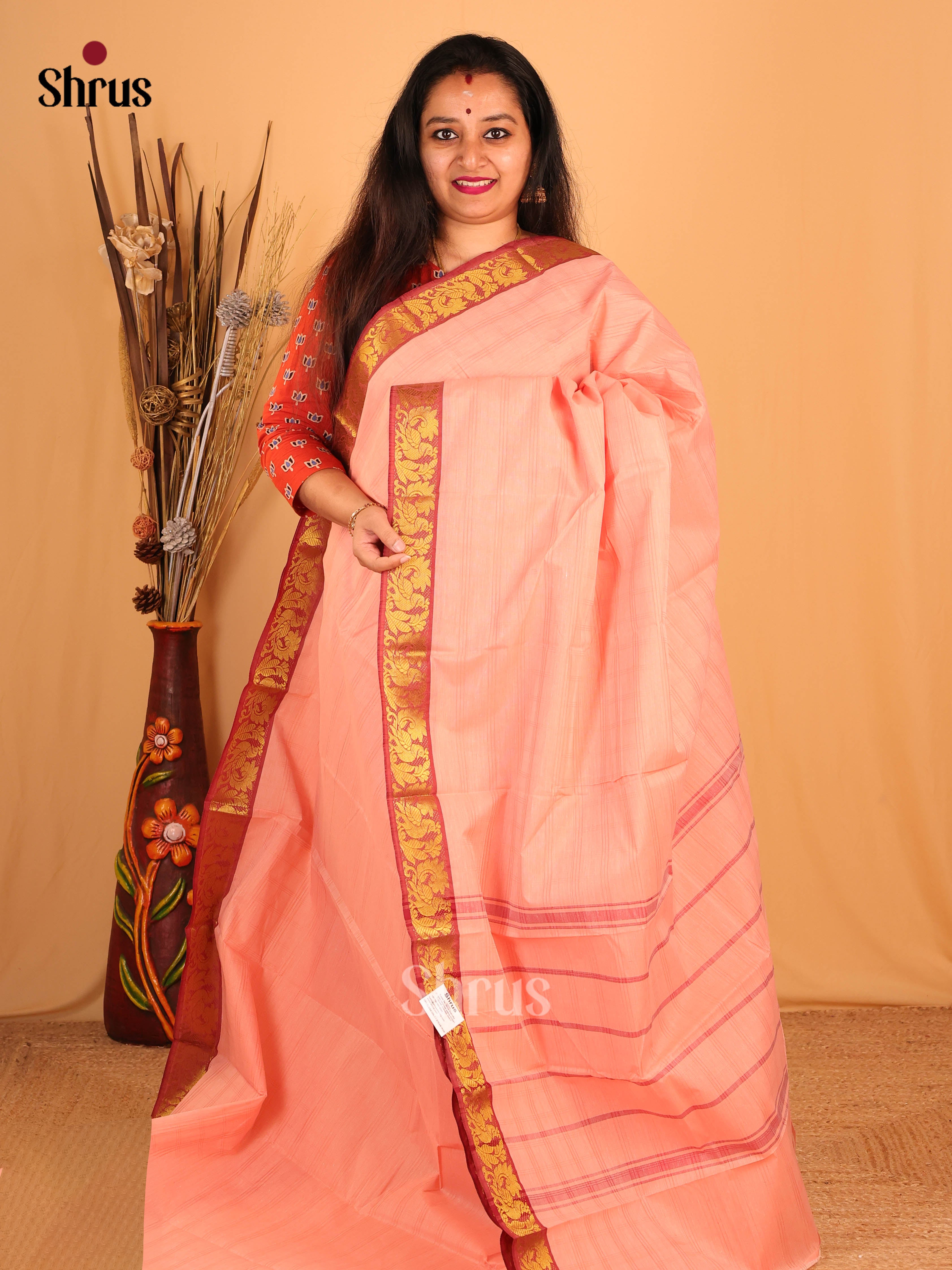Pink & Maroon - South Cotton Saree - Shop on Shrus.com