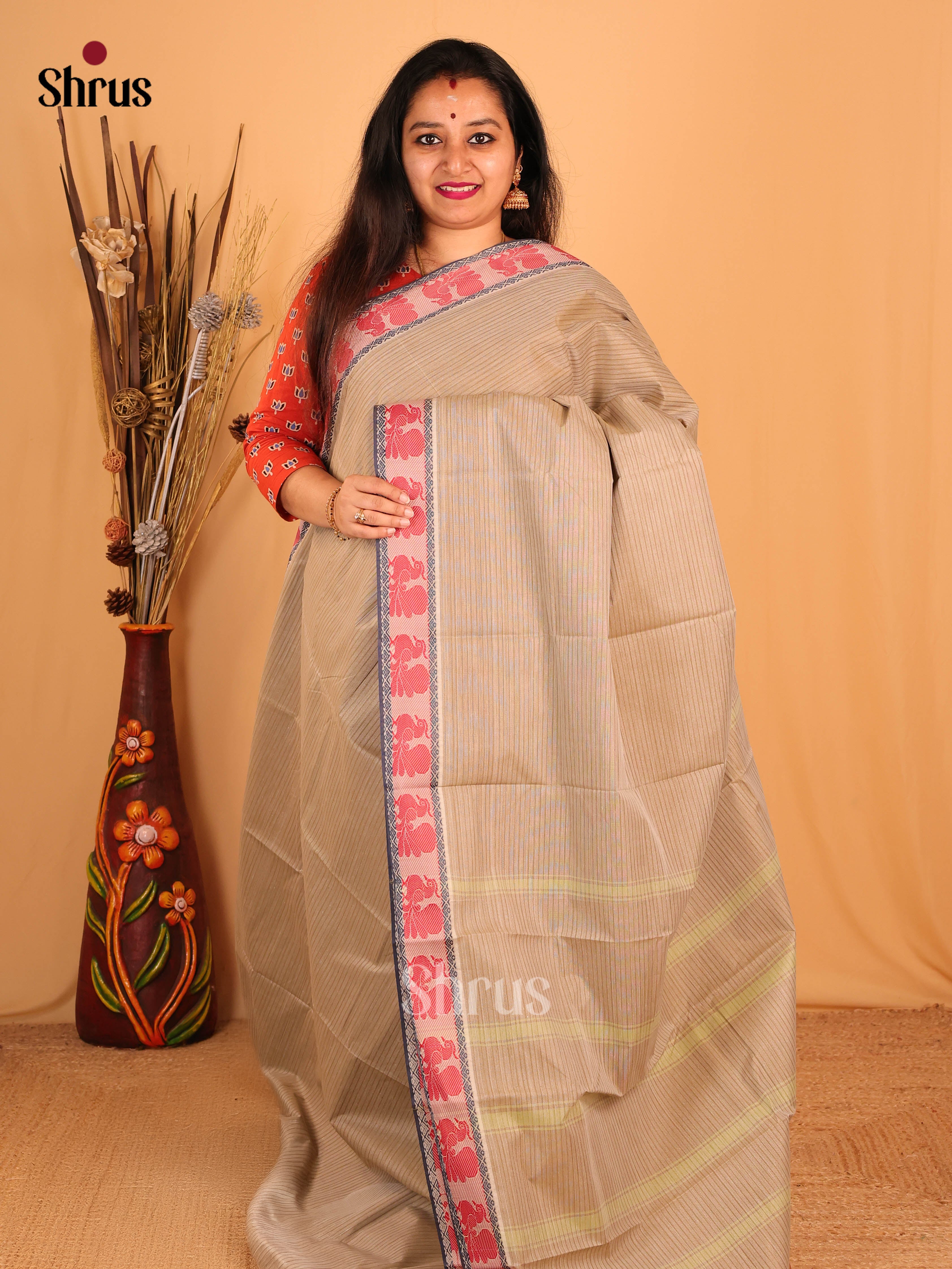 Grey- South Cotton Saree - Shop on Shrus.com