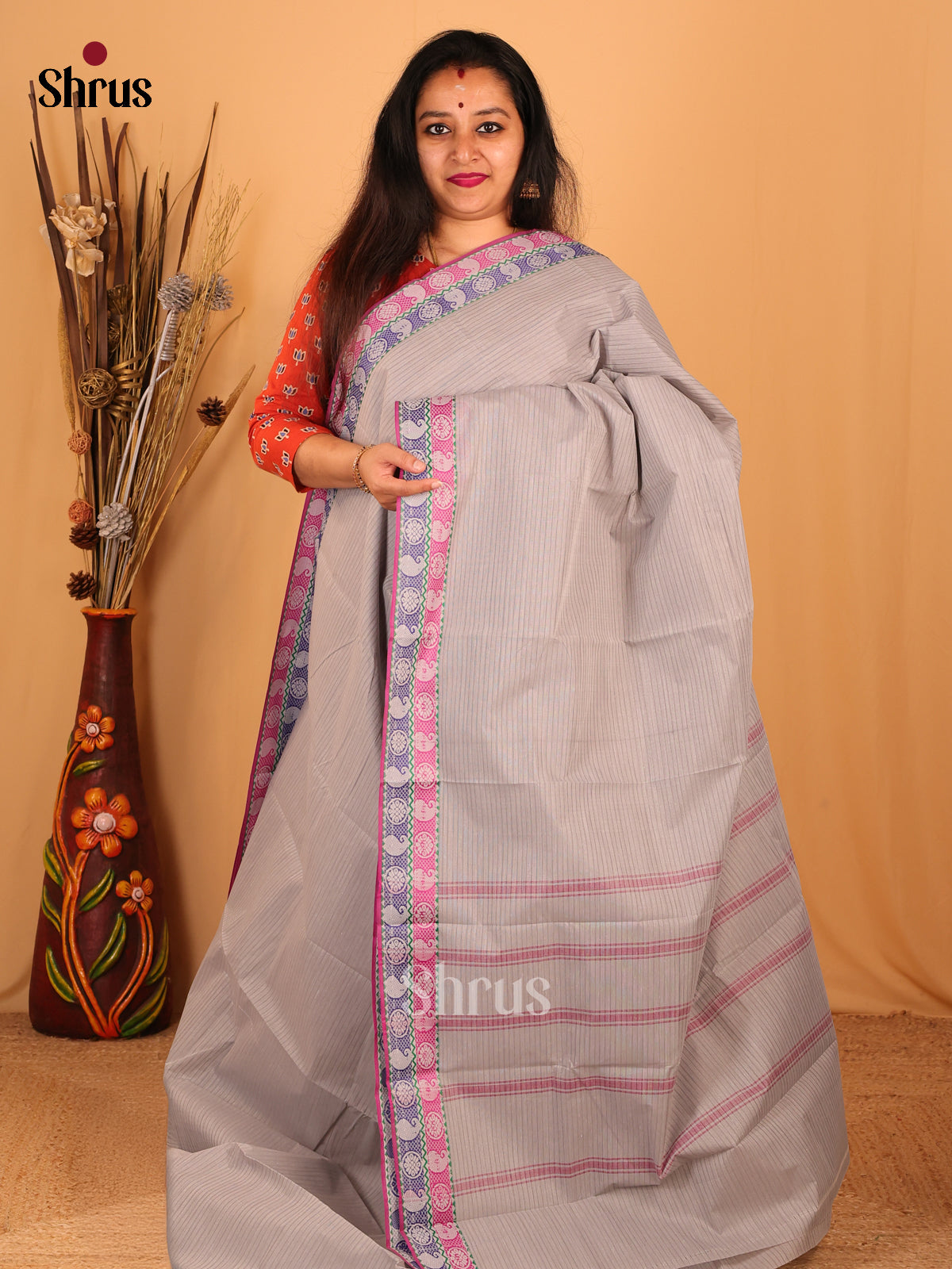 Grey - South Cotton Saree - Shop on Shrus.com