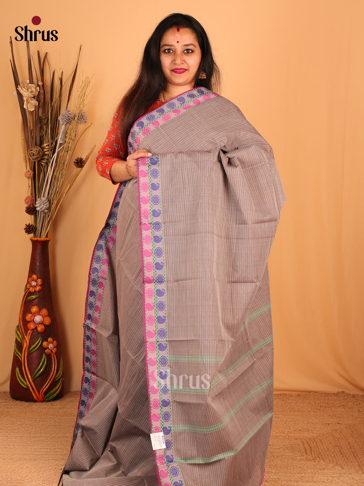 Grey - South Cotton Saree - Shop on Shrus.com