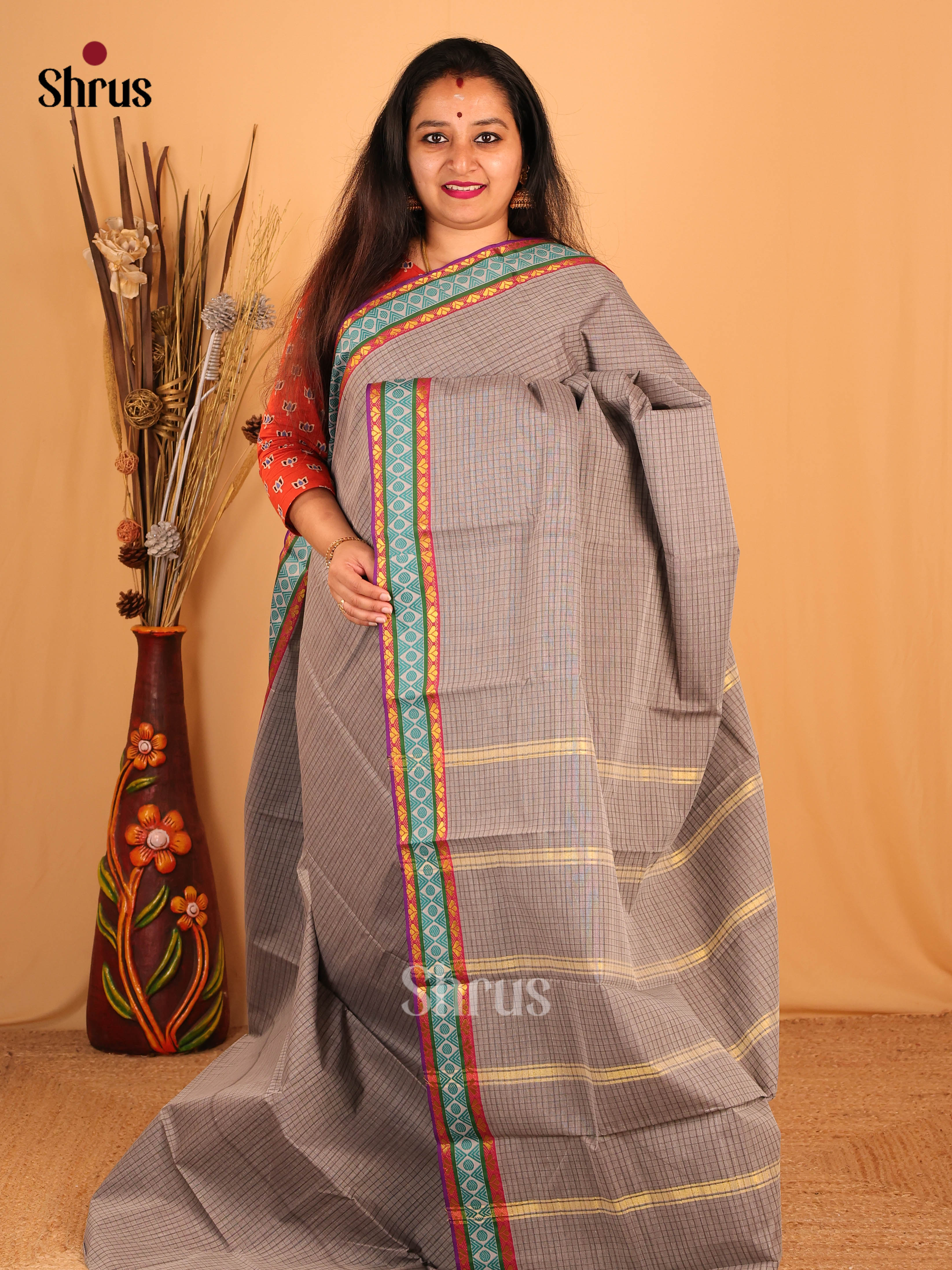 Grey - South Cotton Saree - Shop on Shrus.com