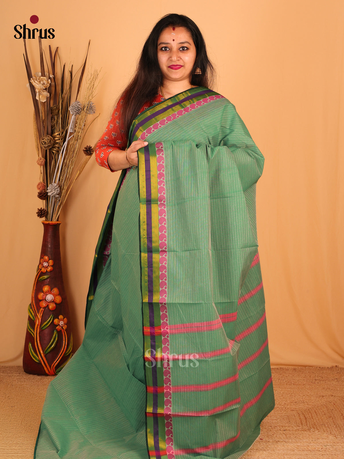 Mint Green- South Cotton Saree - Shop on Shrus.com