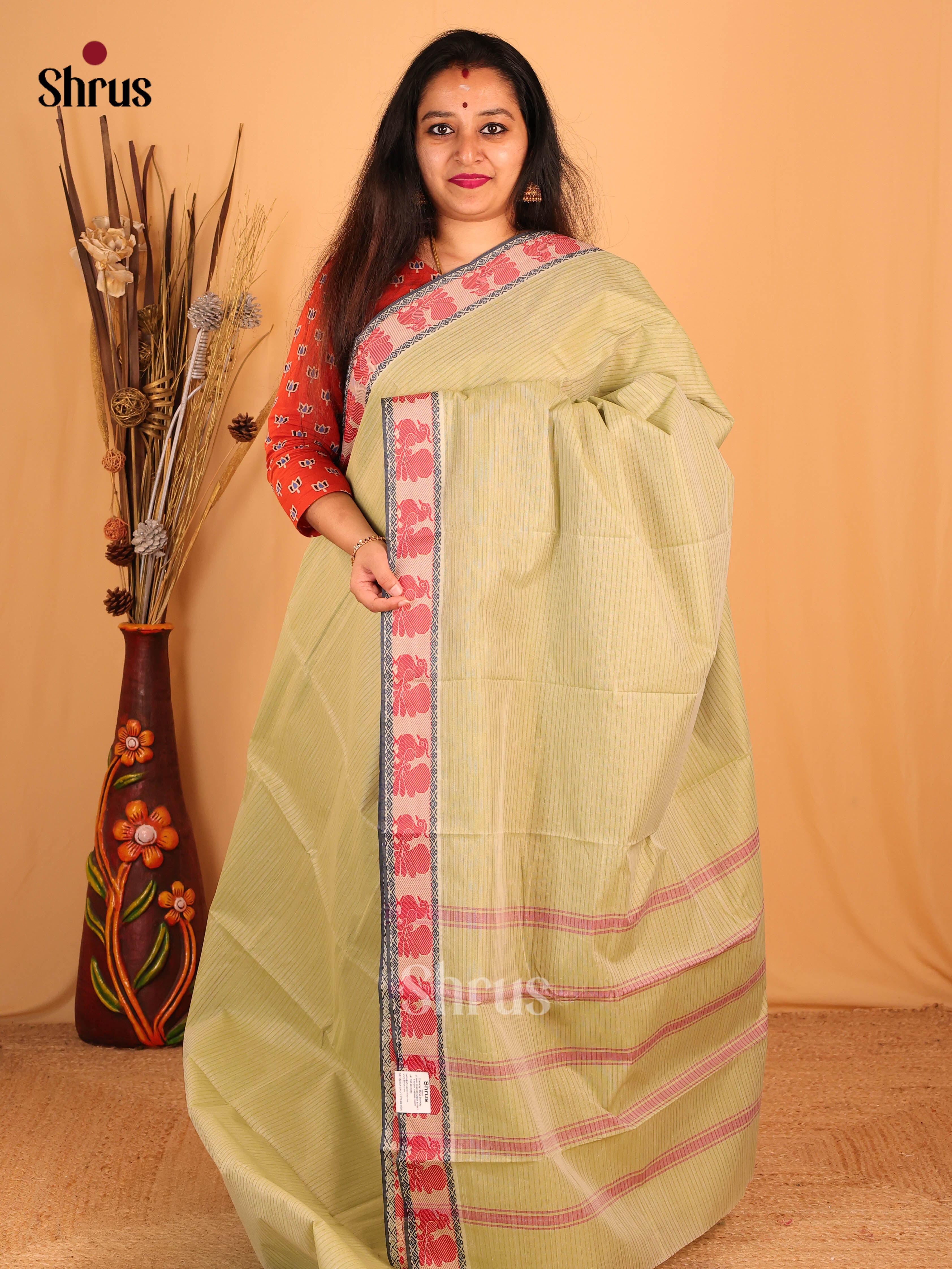 Pastel Green - South Cotton Saree - Shop on Shrus.com