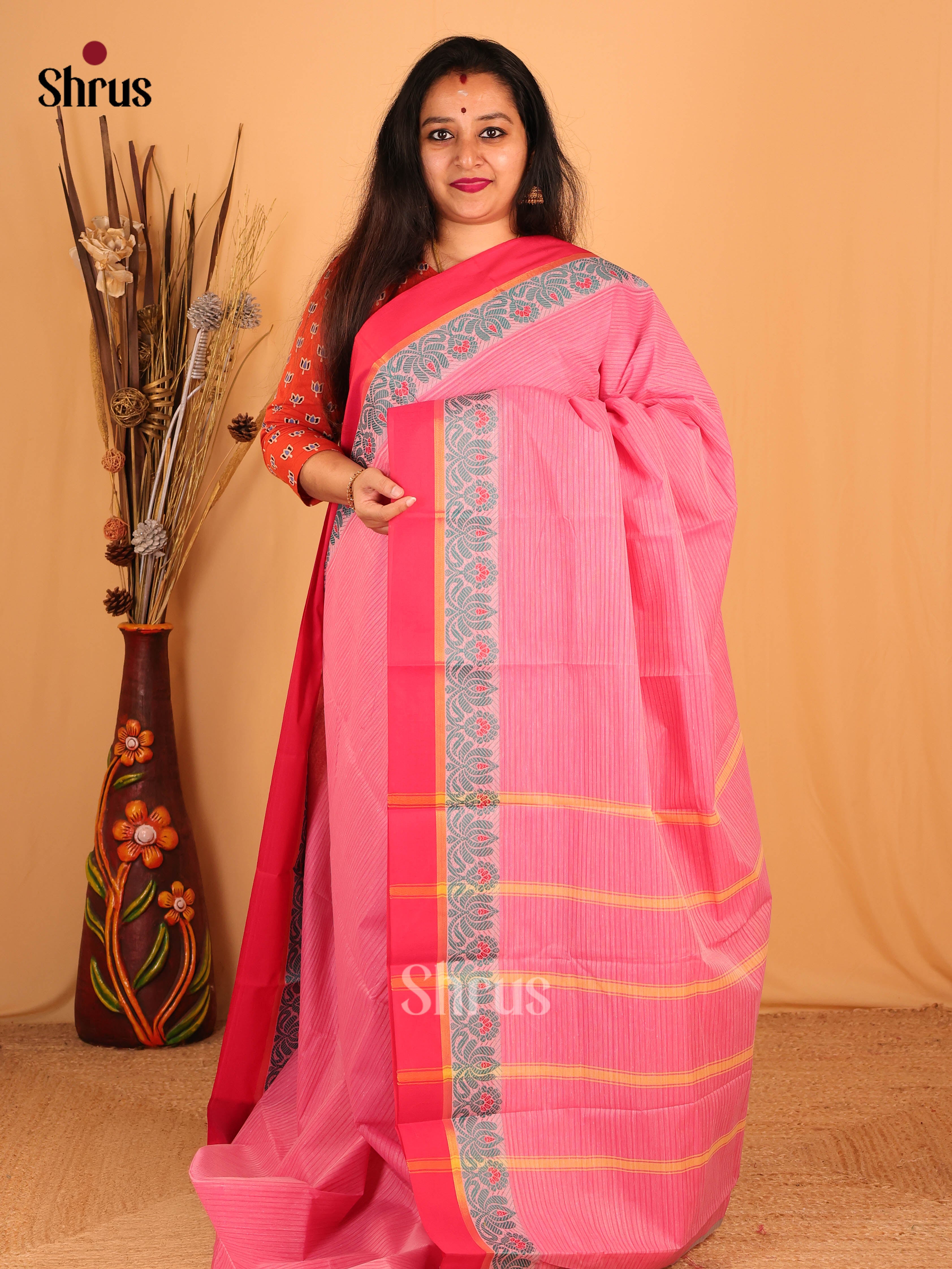 Pink - South Cotton Saree - Shop on Shrus.com
