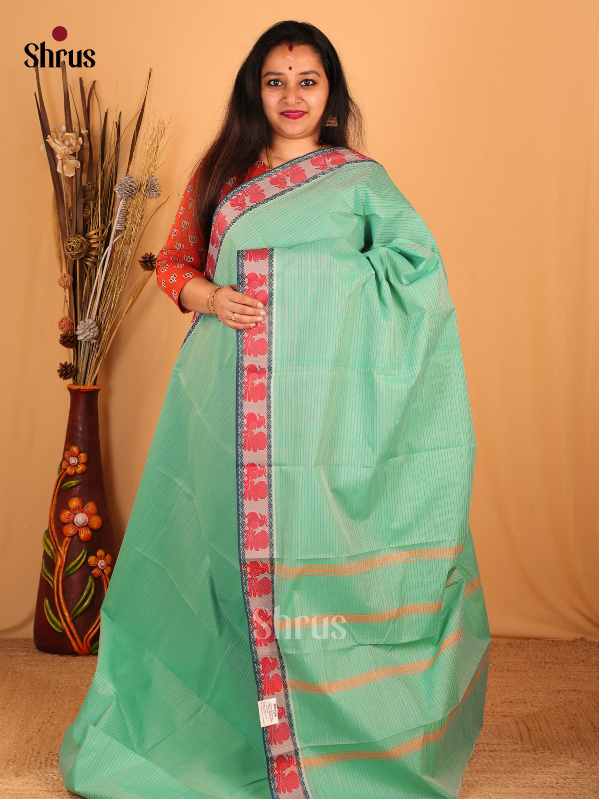 Pastel Green- South Cotton Saree - Shop on Shrus.com