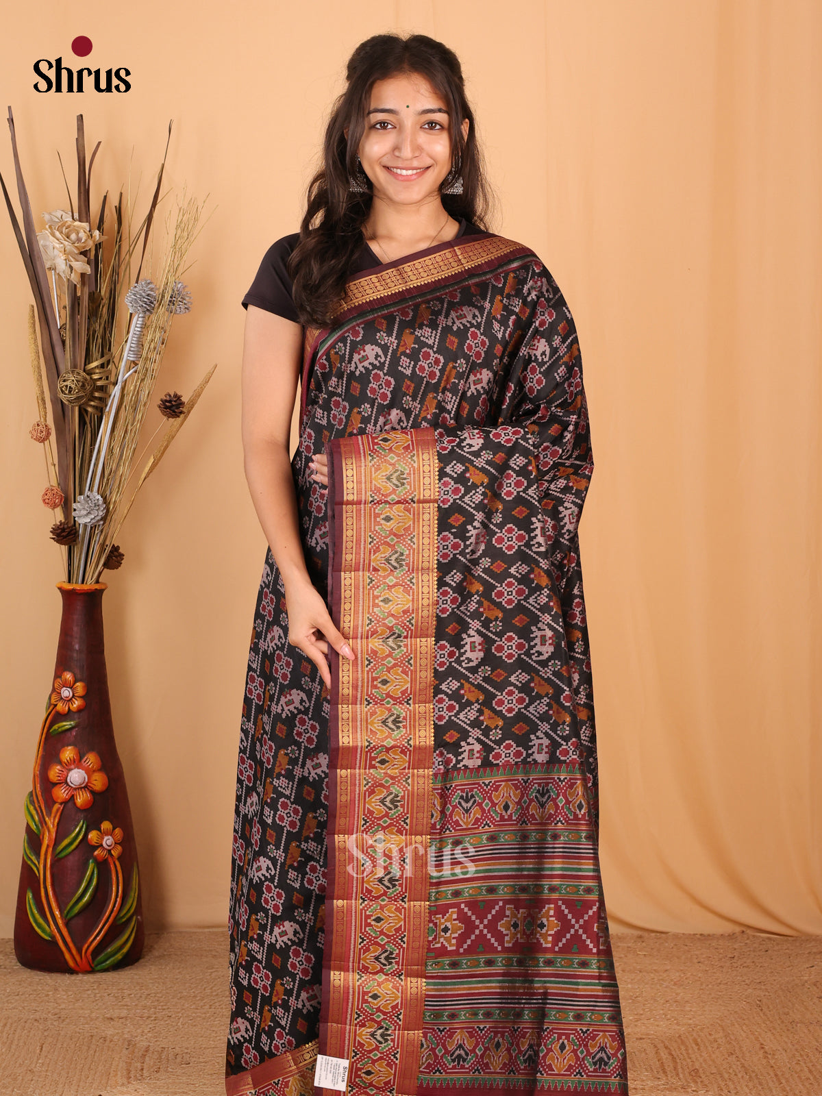 Black & Maroon- Semi Patola  Saree