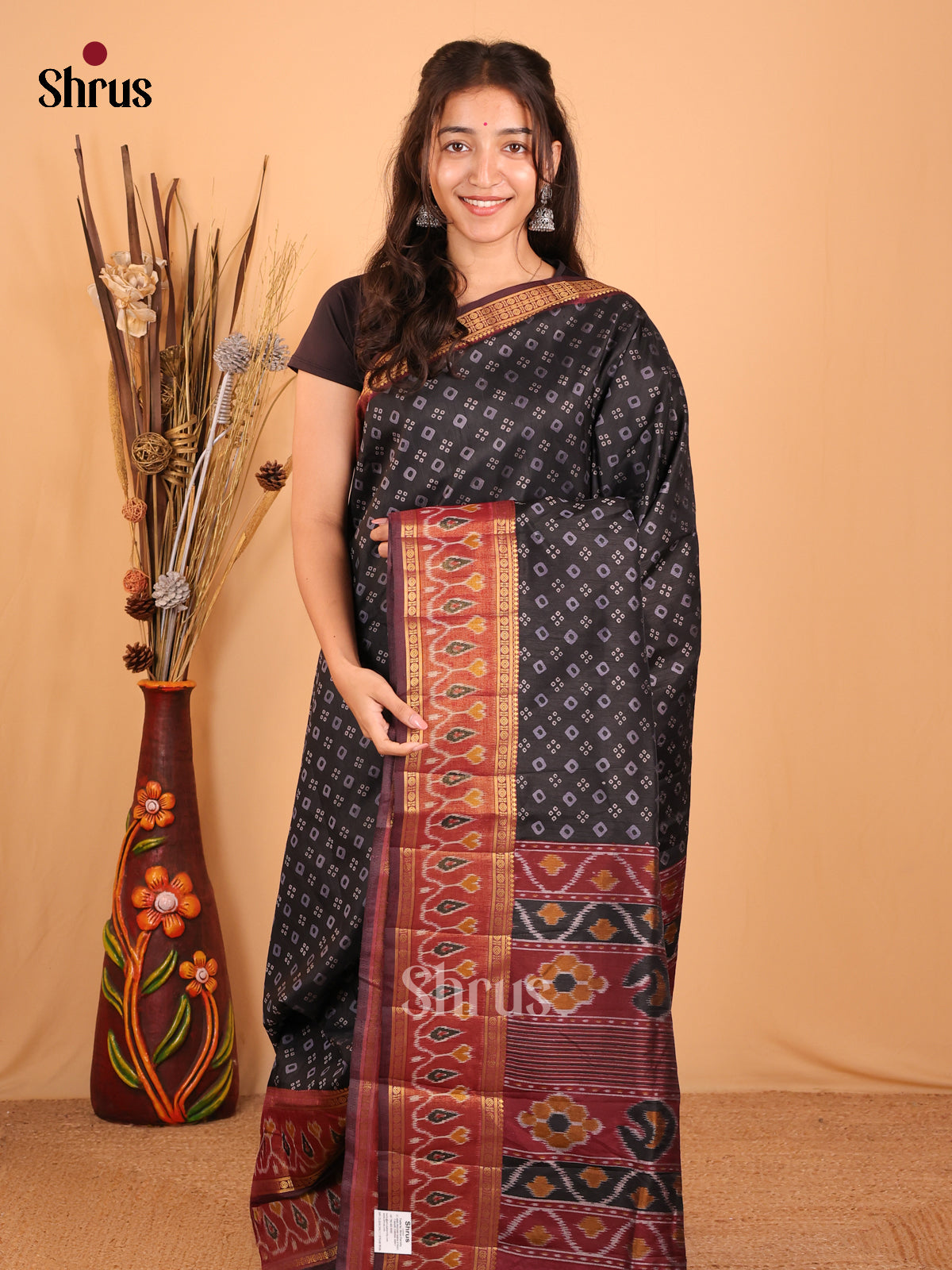 Black & Brown- Semi Patola Saree - Shop on Shrus.com