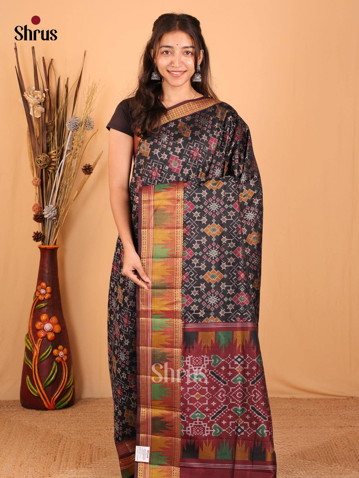 Black & Brown - Semi Patola Saree - Shop on Shrus.com