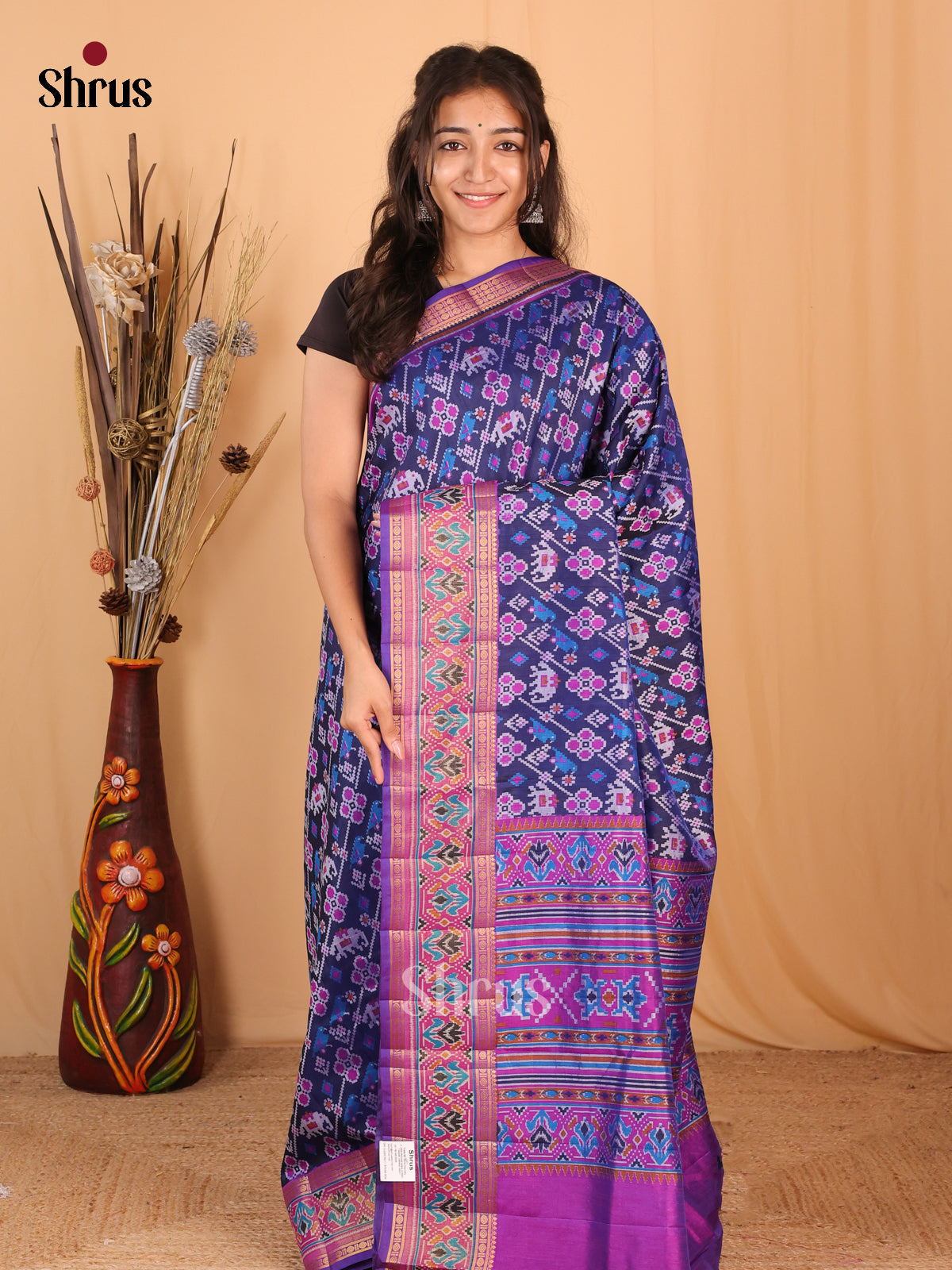 Blue & Purple - Semi Patola  Saree - Shop on Shrus.com