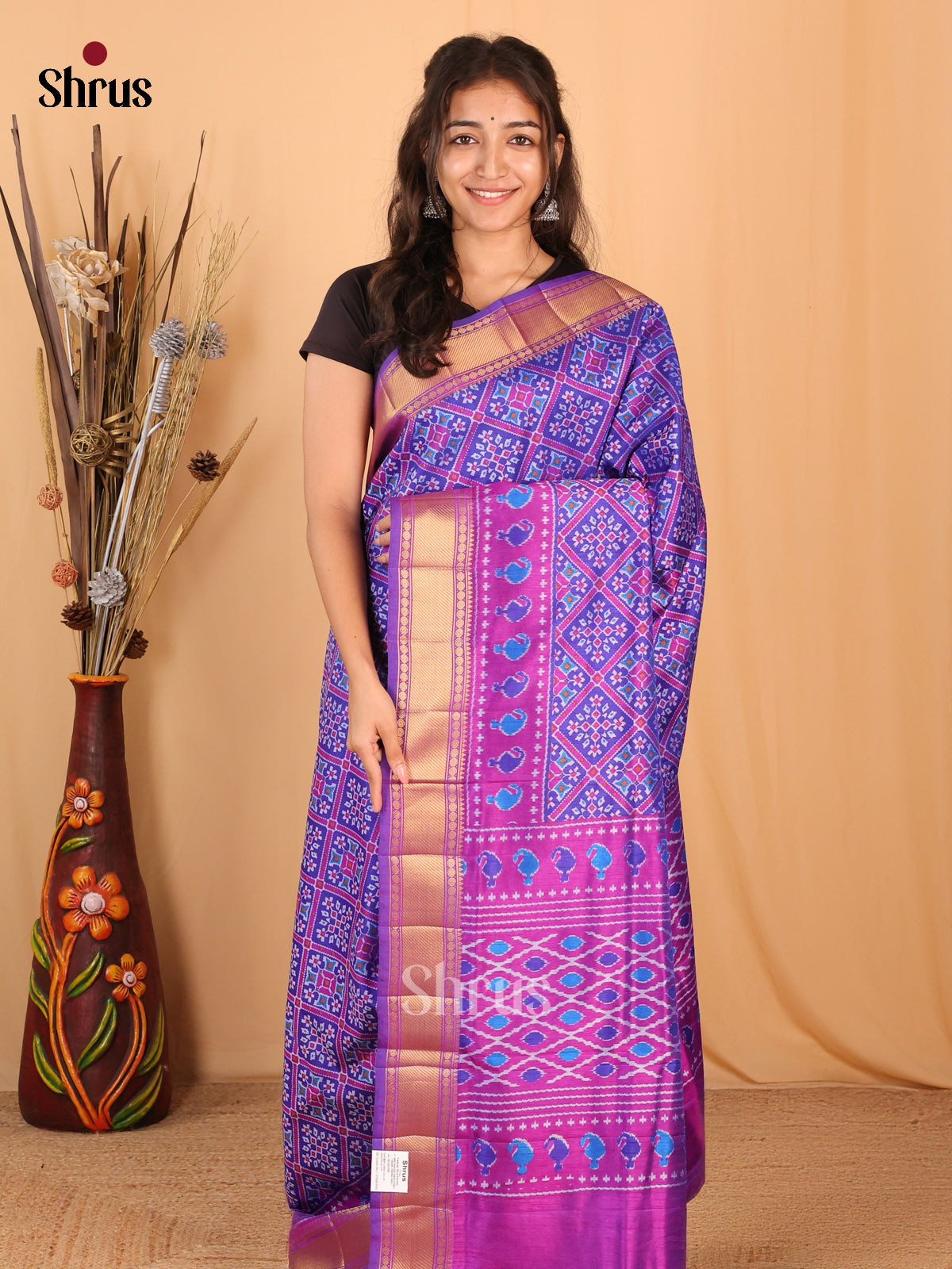Blue & Purple - Semi Patola  Saree - Shop on Shrus.com