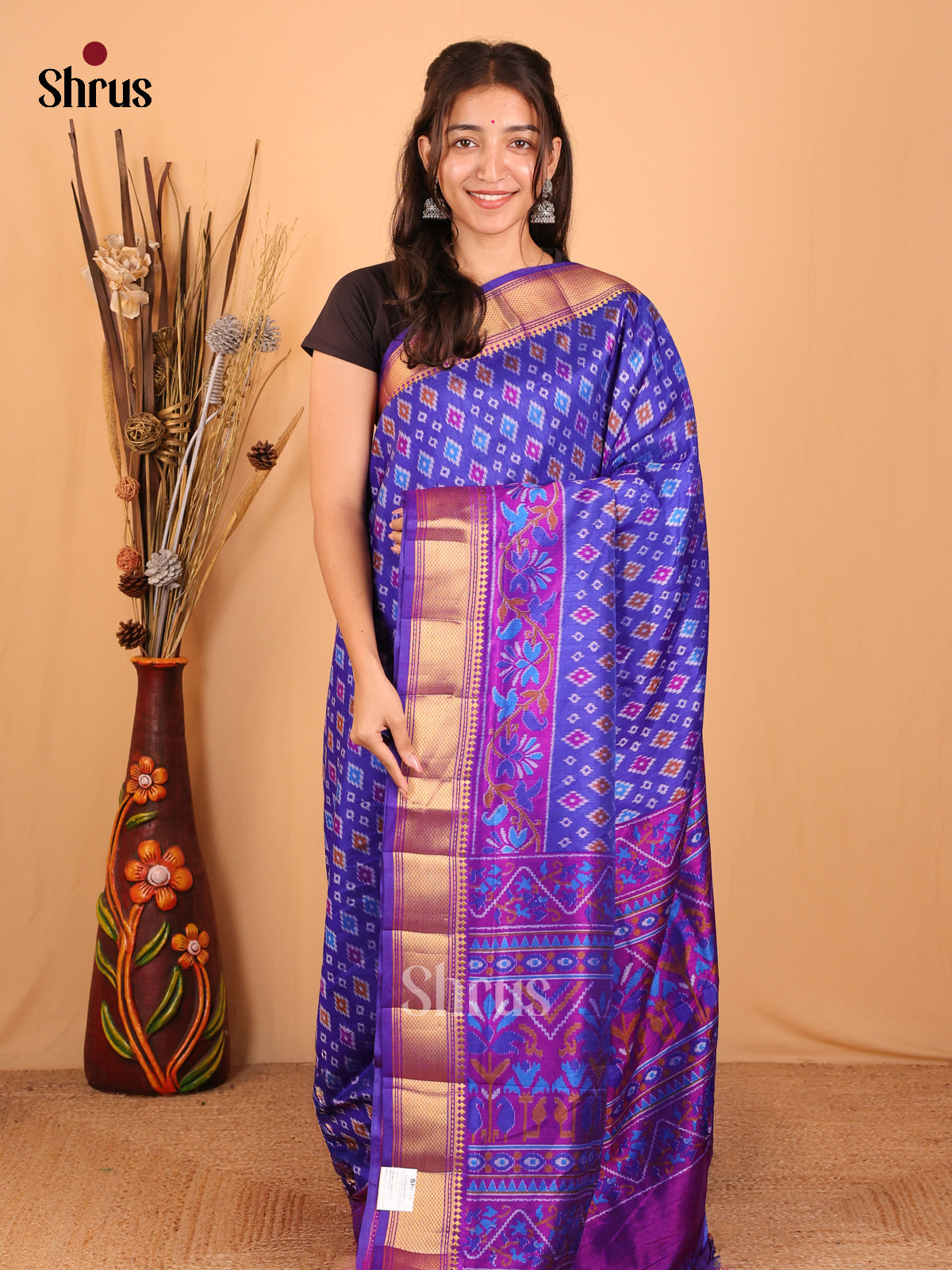 Blue & Purple - Semi Patola Saree - Shop on Shrus.com