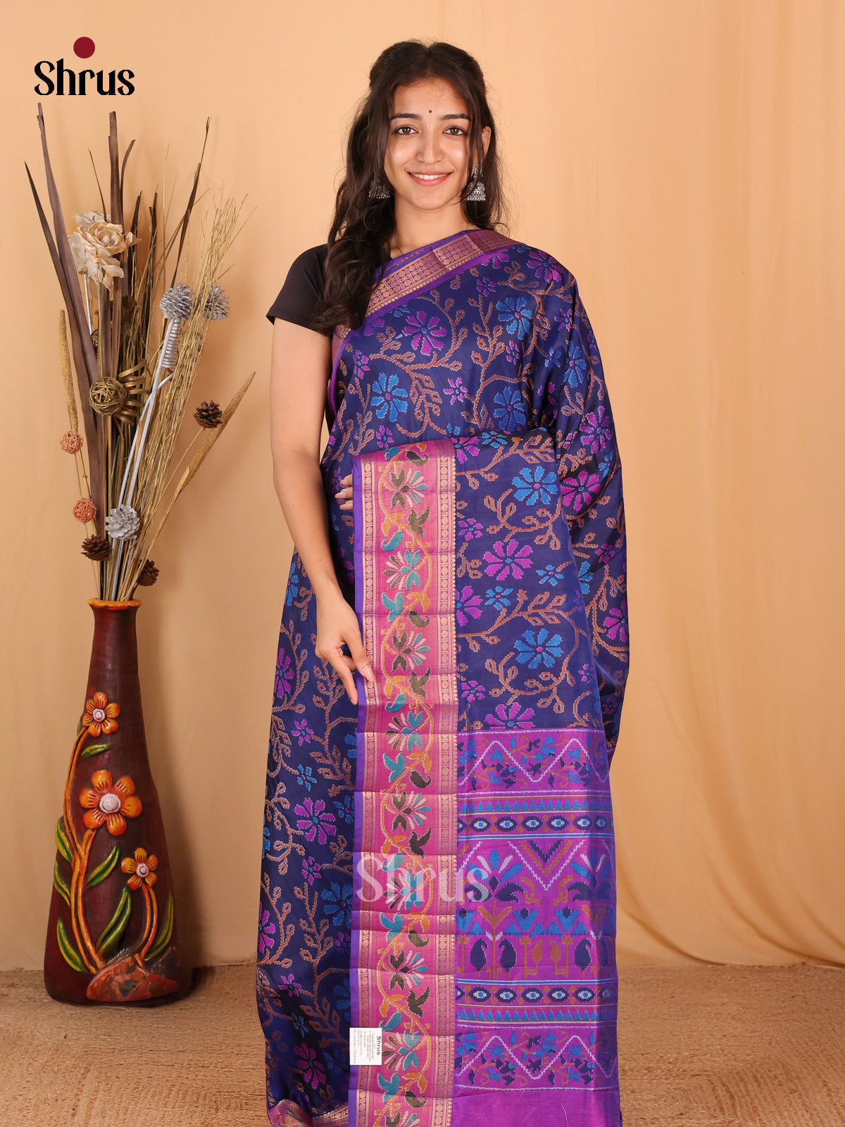 Blue & Purple - Semi Patola  Saree - Shop on Shrus.com