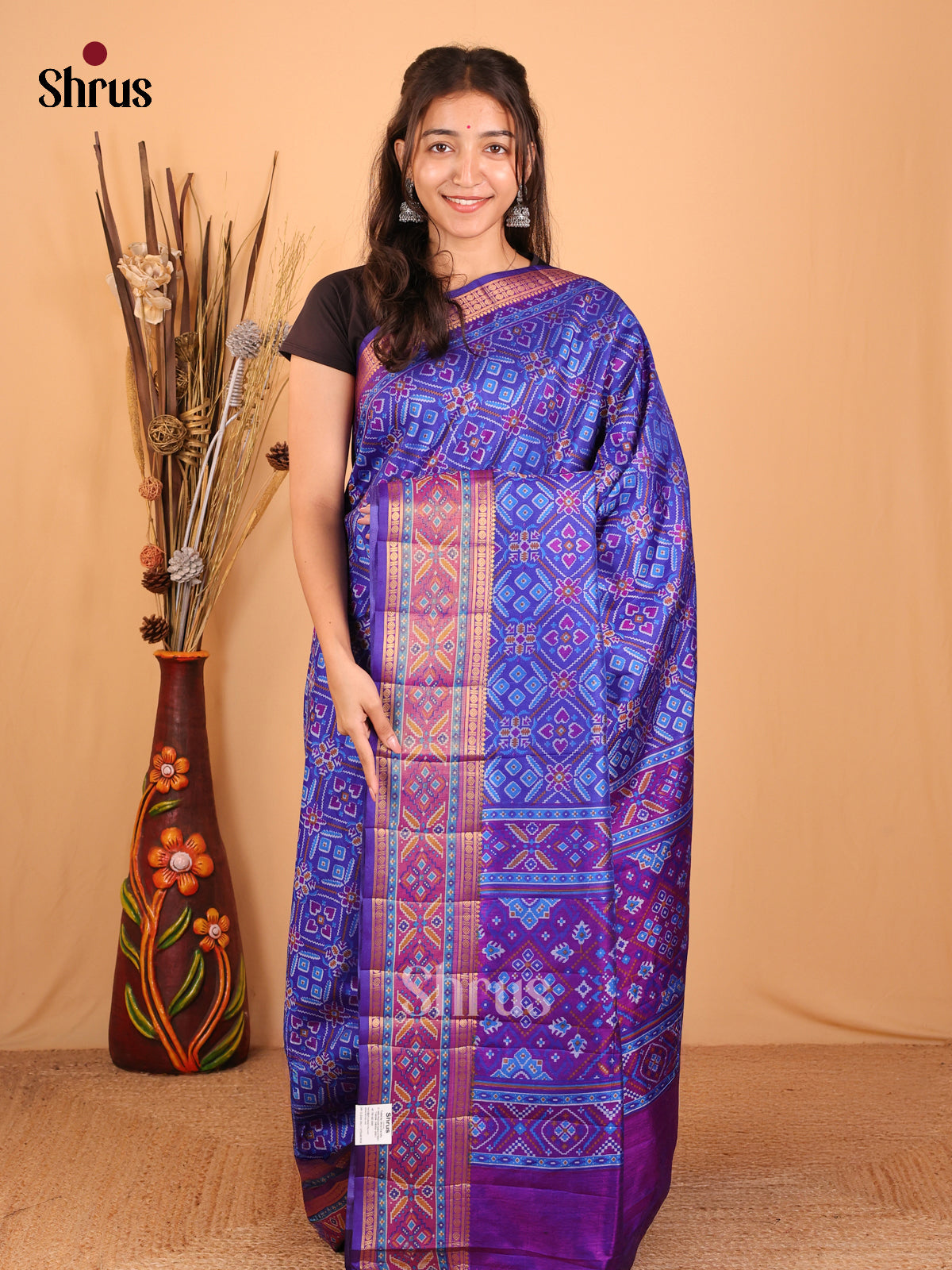 Blue & Purple- Semi Patola Saree - Shop on Shrus.com