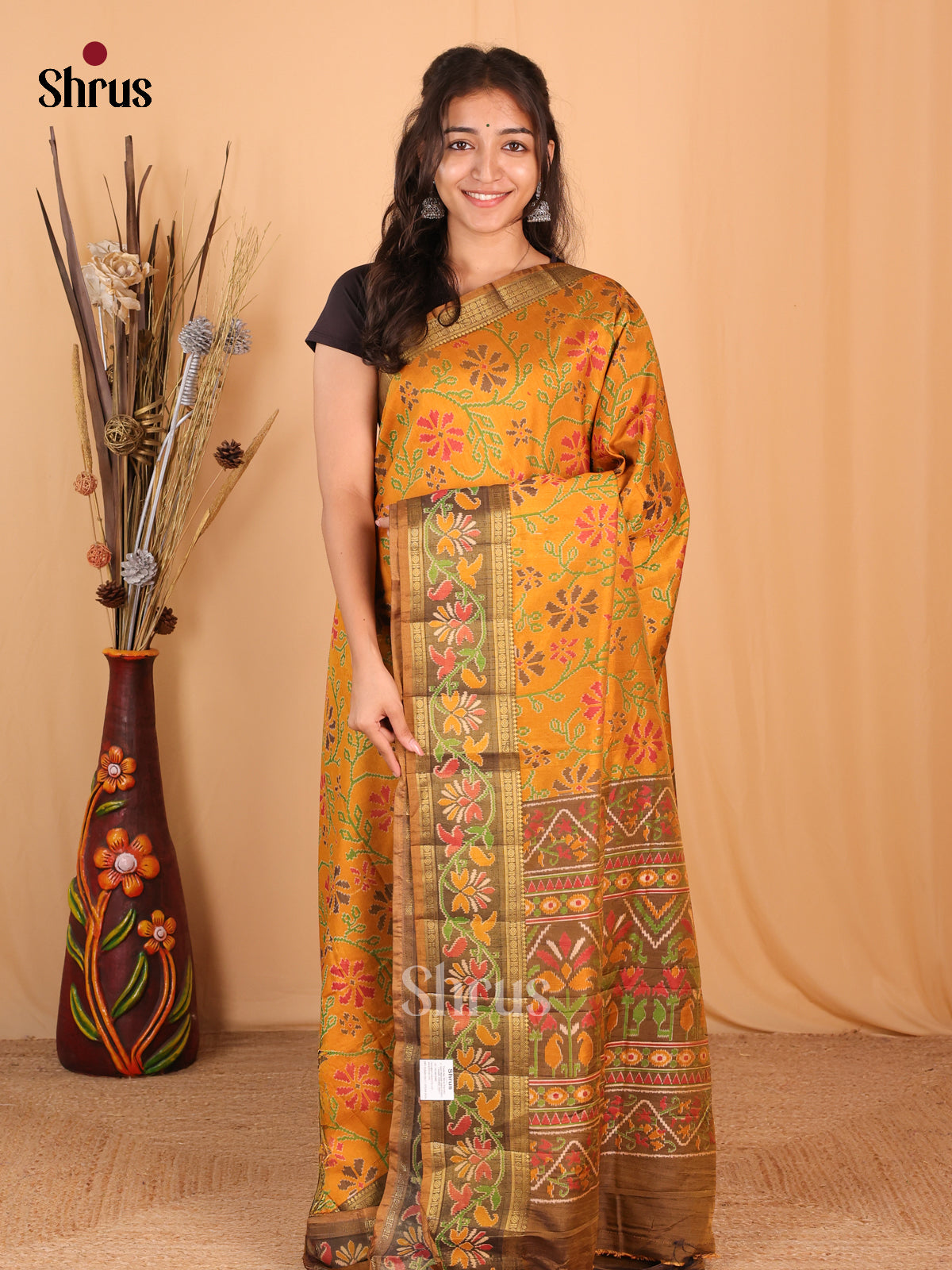 Mustard & Chutney Green - Semi Patola  Saree - Shop on Shrus.com