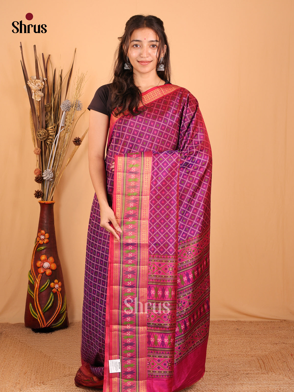 Purple & Pink - Semi Patola Saree - Shop on Shrus.com