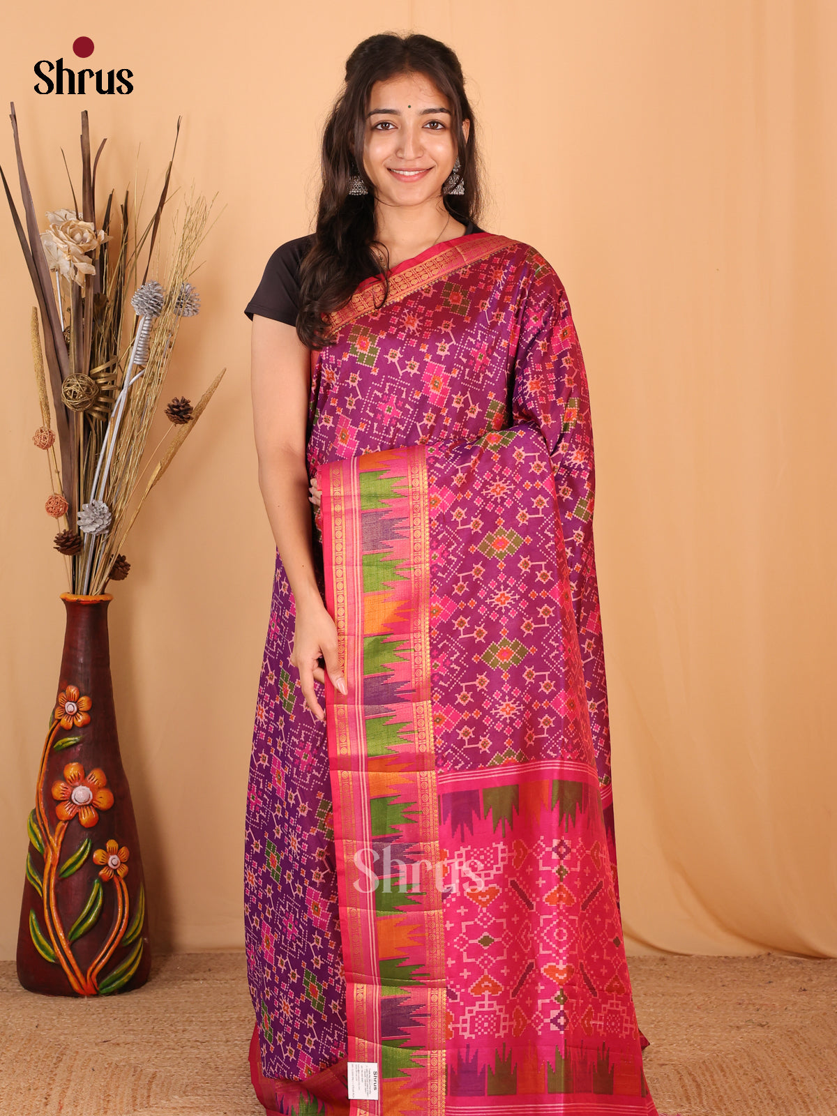 Purple & Pink - Semi Patola  Saree - Shop on Shrus.com