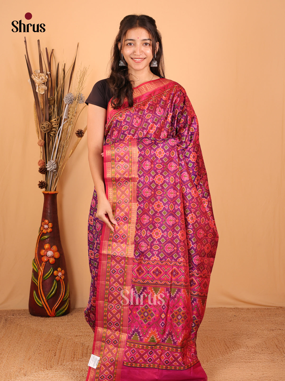 Pink & Purple - Semi Patola Saree - Shop on Shrus.com