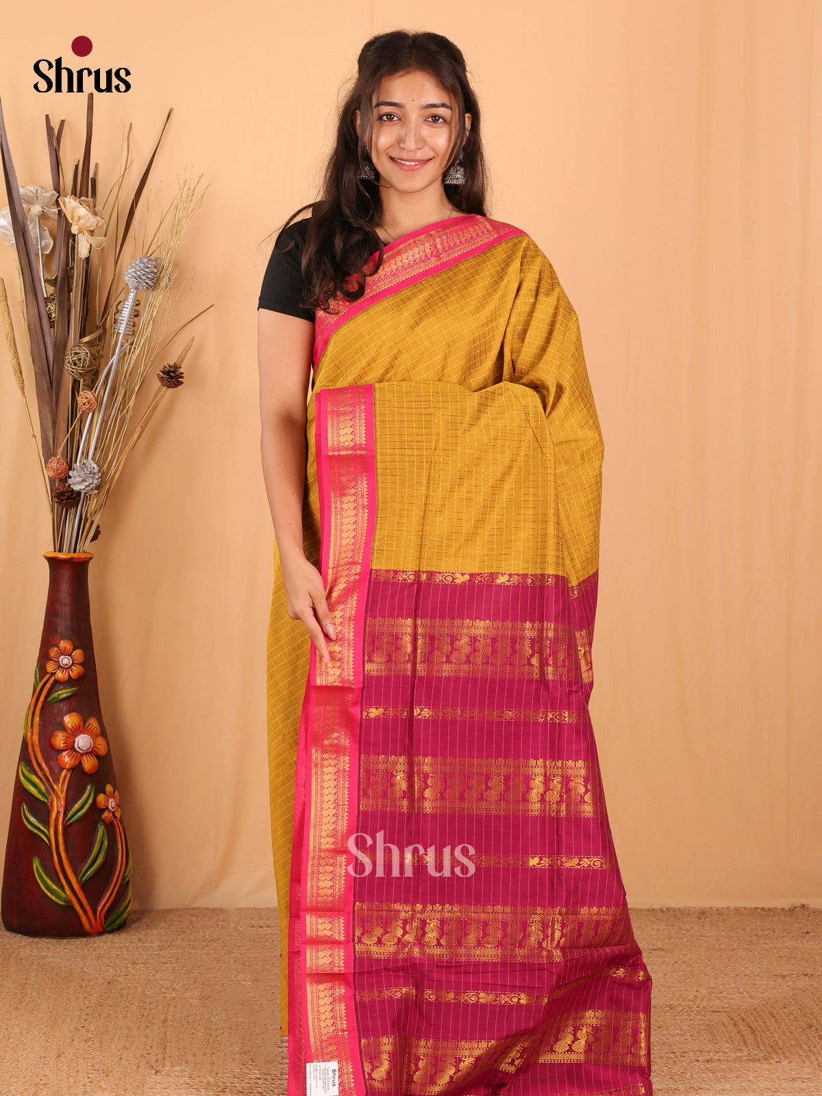 Mustard & Majenta - Kalyani Cotton Saree - Shop on Shrus.com