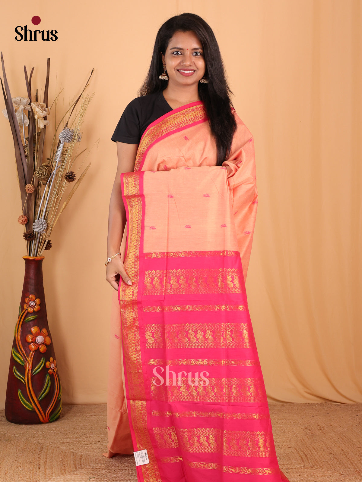 Peach & Pink - Kalyani Cotton Saree - Shop on Shrus.com