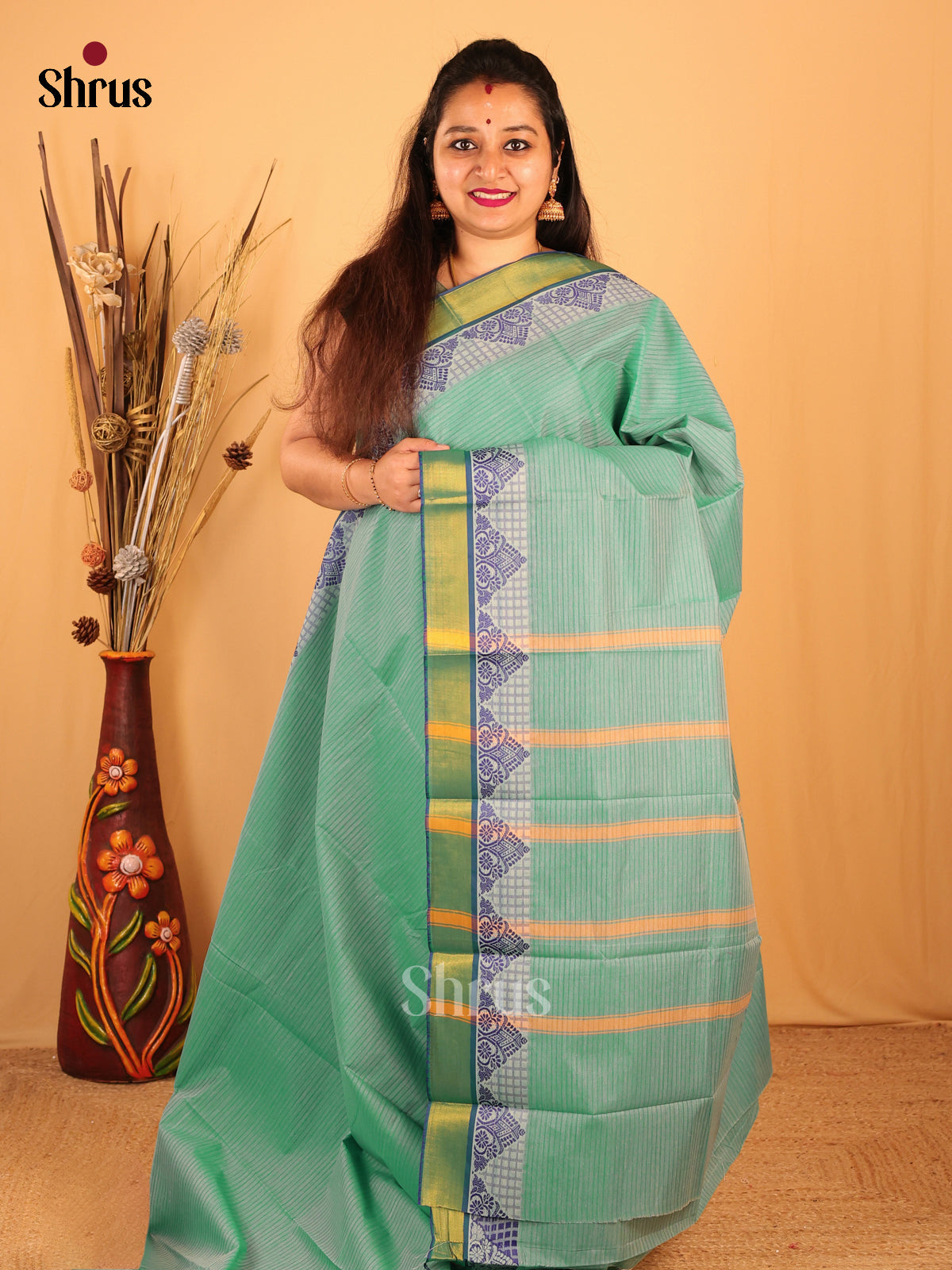 Pastel Green- South Cotton Saree - Shop on Shrus.com