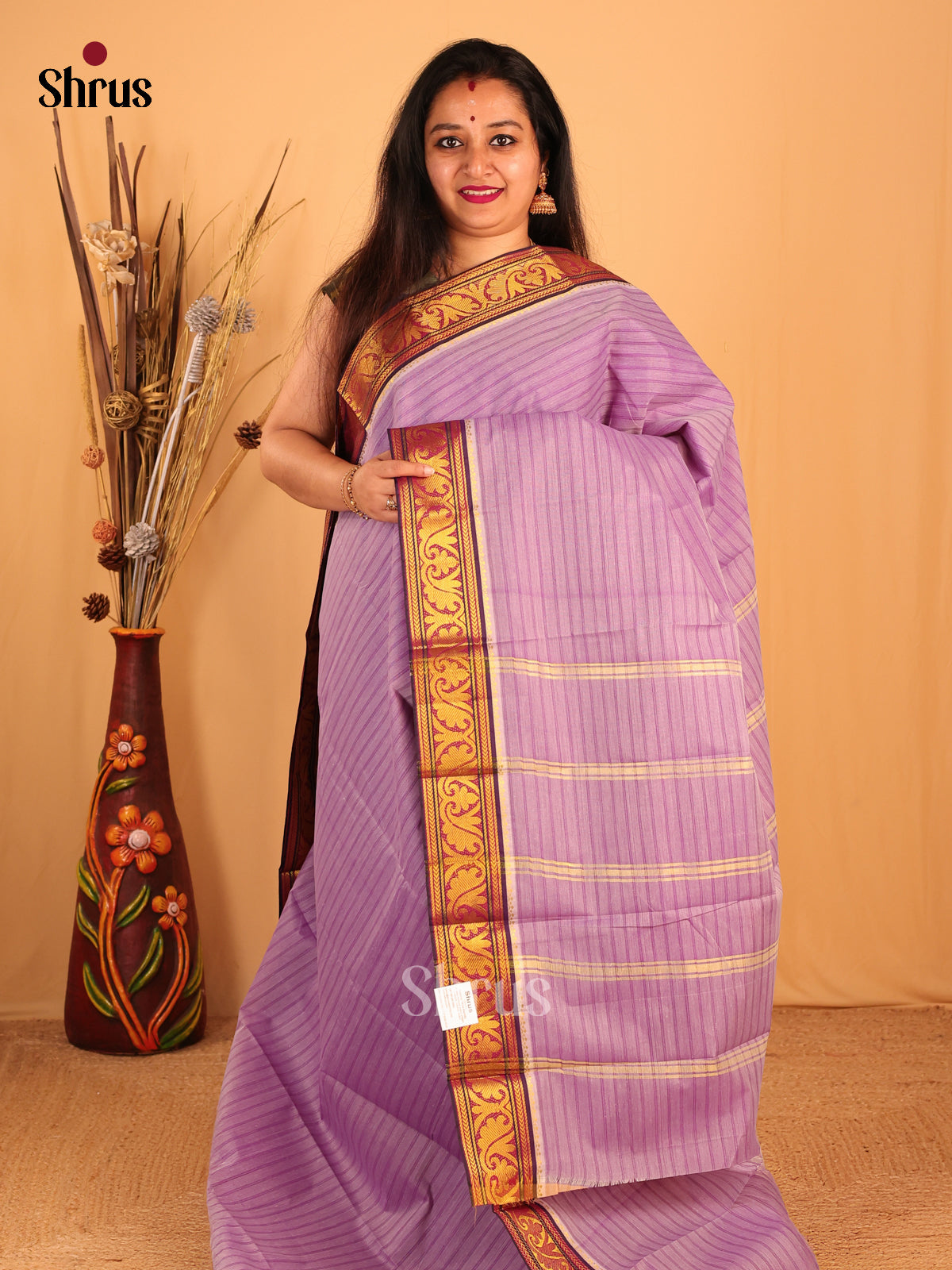 Purple  & Maroon- South Cotton Saree - Shop on Shrus.com