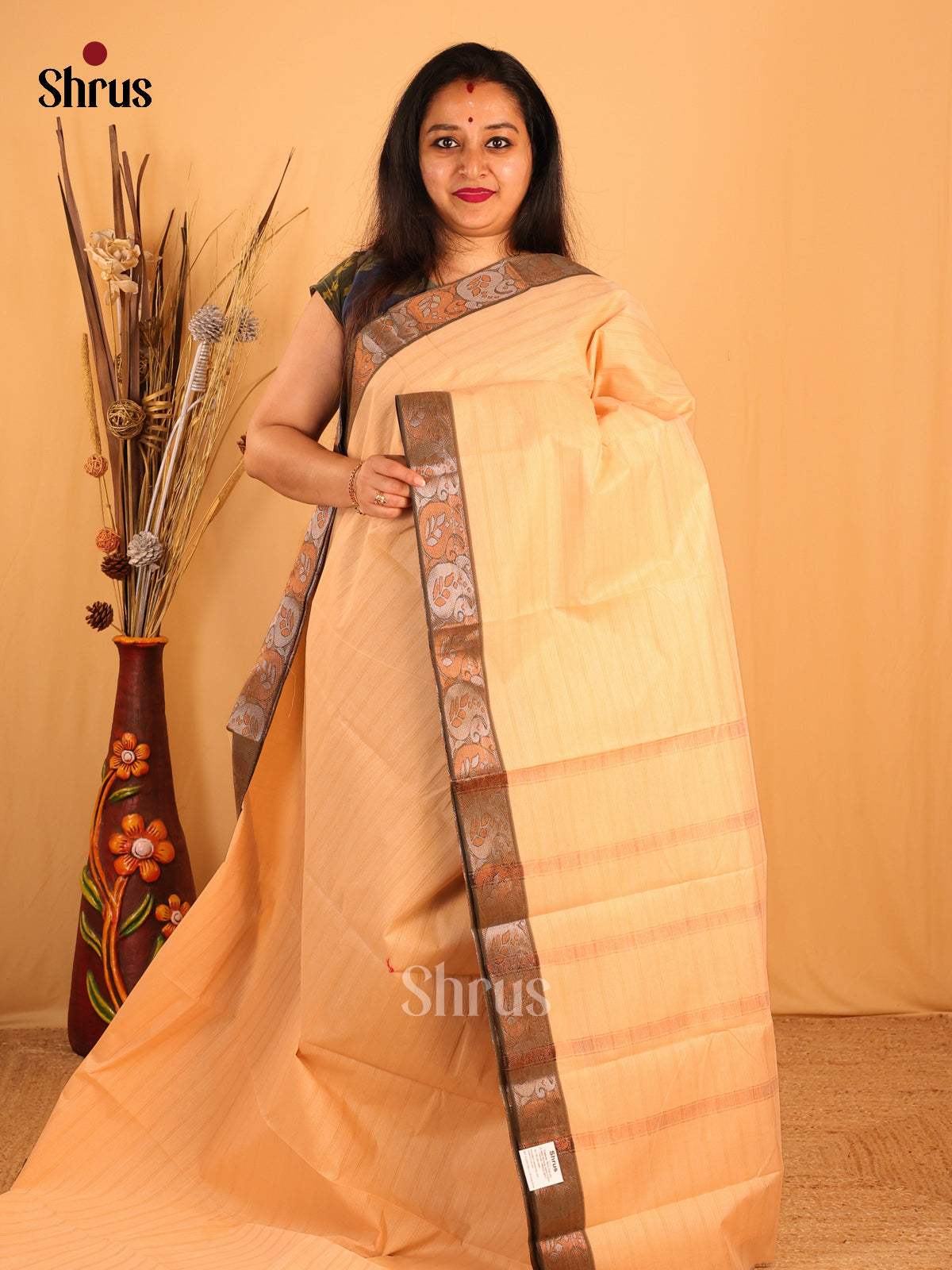 Peach- South Cotton Saree - Shop on Shrus.com