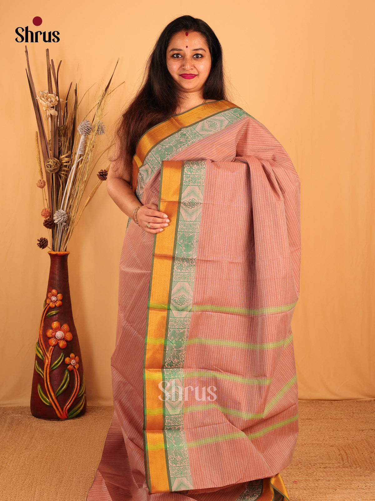 Brown  & Green- South Cotton Saree - Shop on Shrus.com