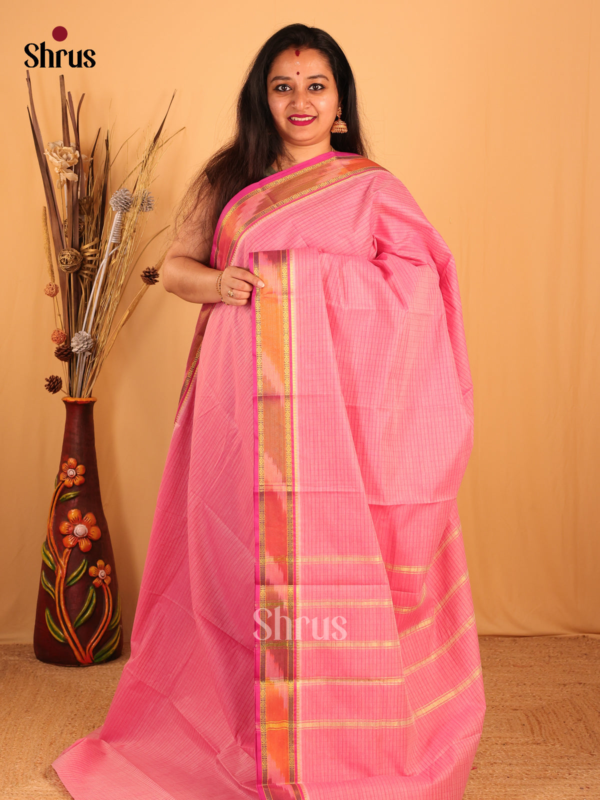 Pink - South Cotton Saree - Shop on Shrus.com
