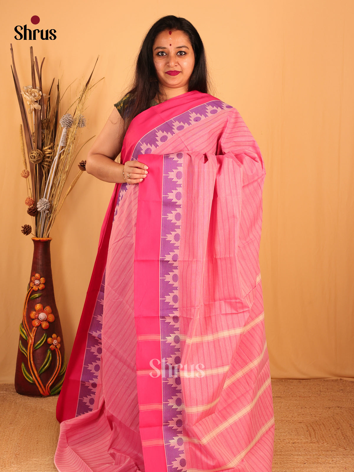 Pink- South Cotton Saree - Shop on Shrus.com