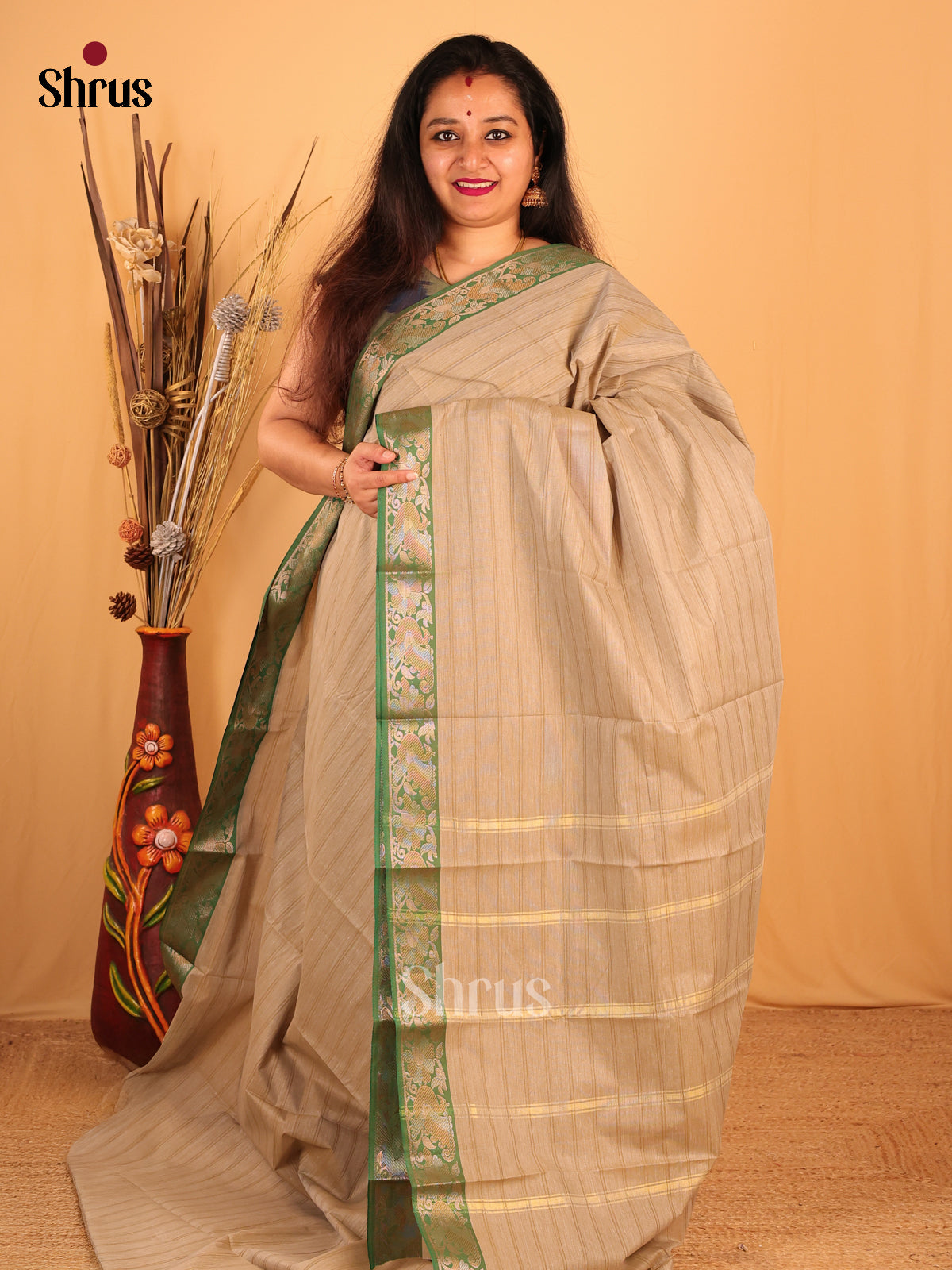 Grey & Green- South Cotton Saree - Shop on Shrus.com